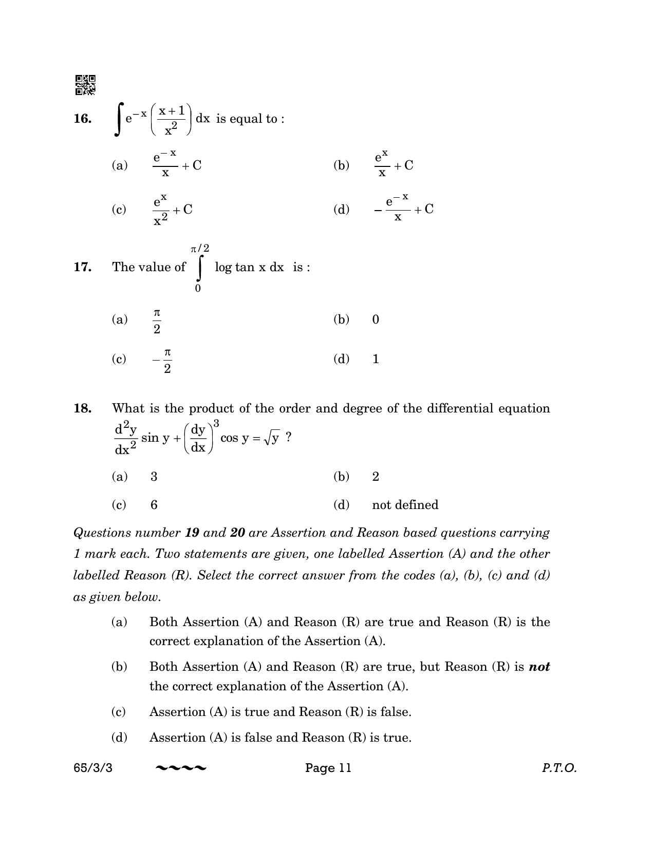 CBSE Class 12 65-3-3 MATHEMATICS 2023 Question Paper - Page 11