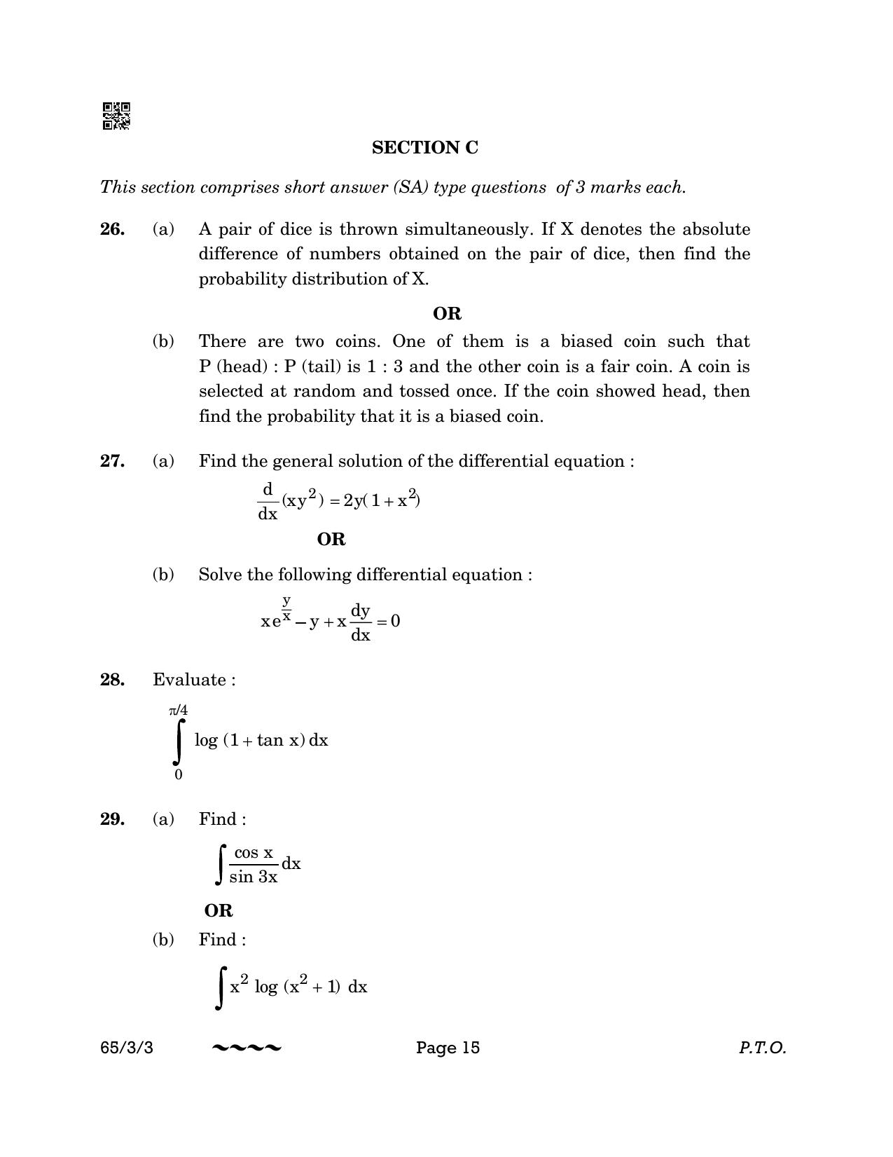 CBSE Class 12 65-3-3 MATHEMATICS 2023 Question Paper - Page 15