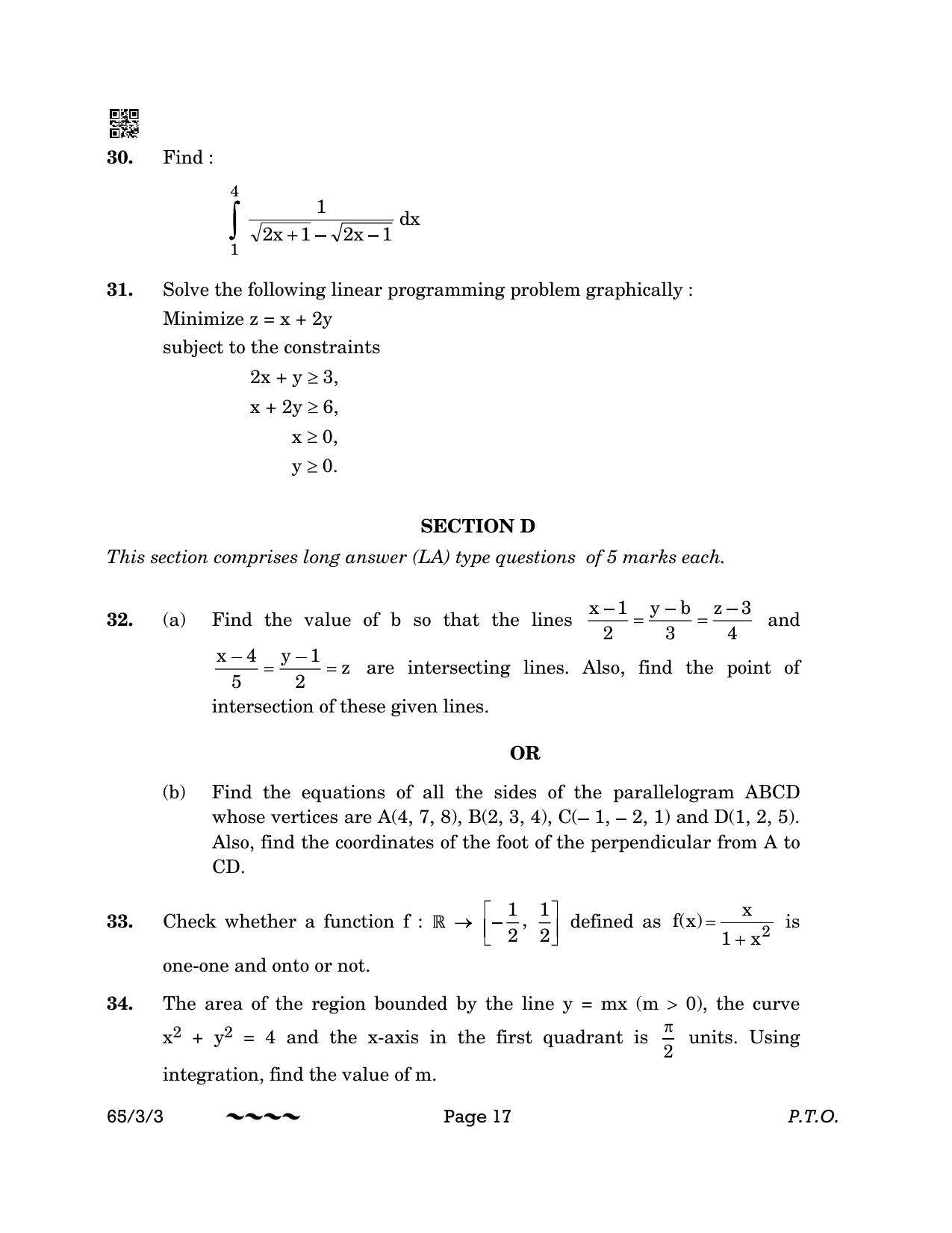 CBSE Class 12 65-3-3 MATHEMATICS 2023 Question Paper - Page 17