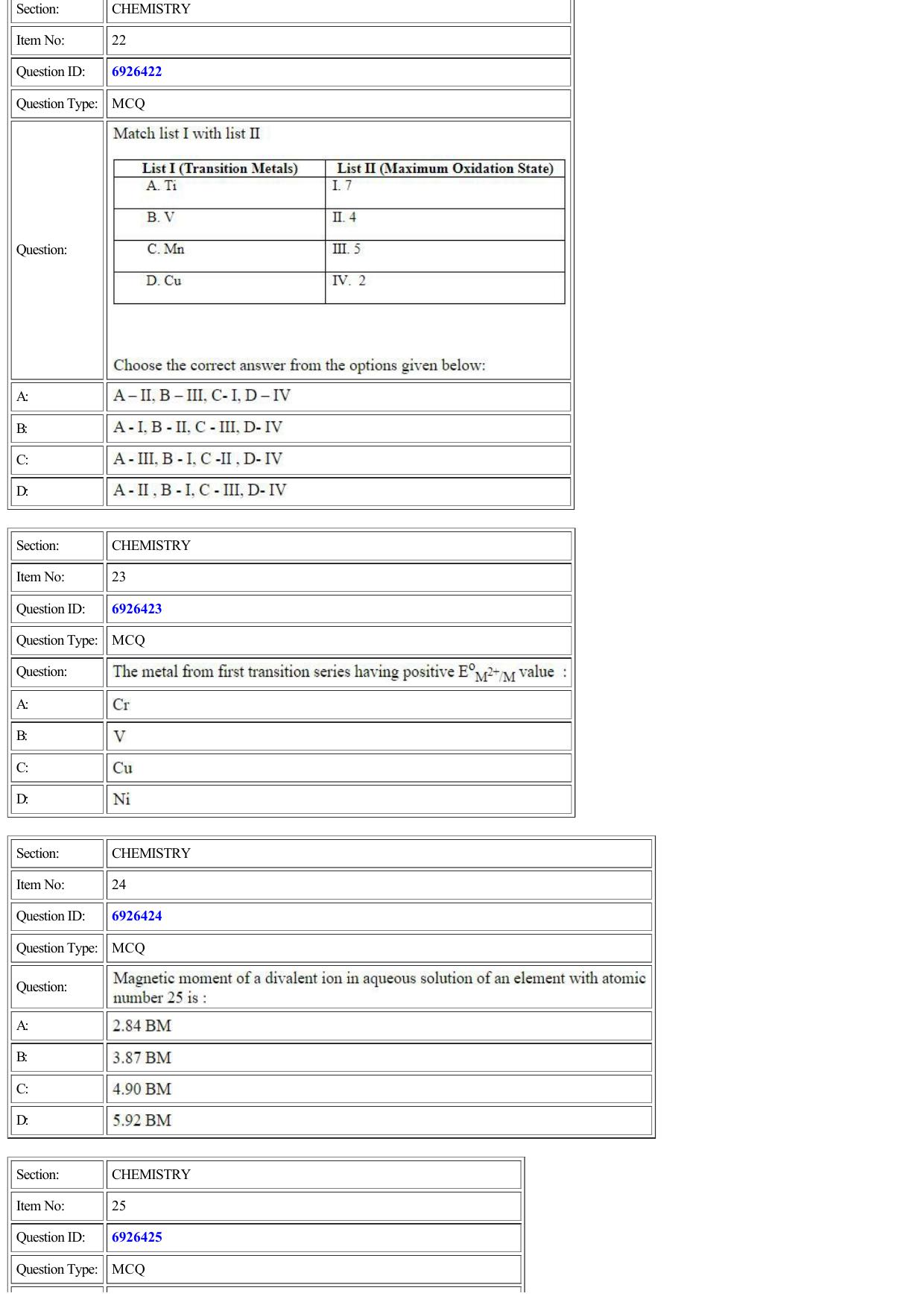CUET 2022 Question Paper of Chemistry - Page 7