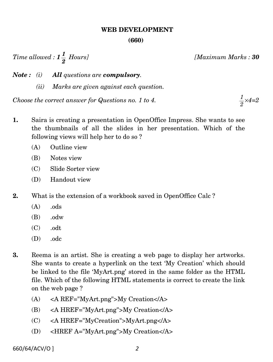 NIOS October 2022 Class 12 Web Development Question Paper - Page 2