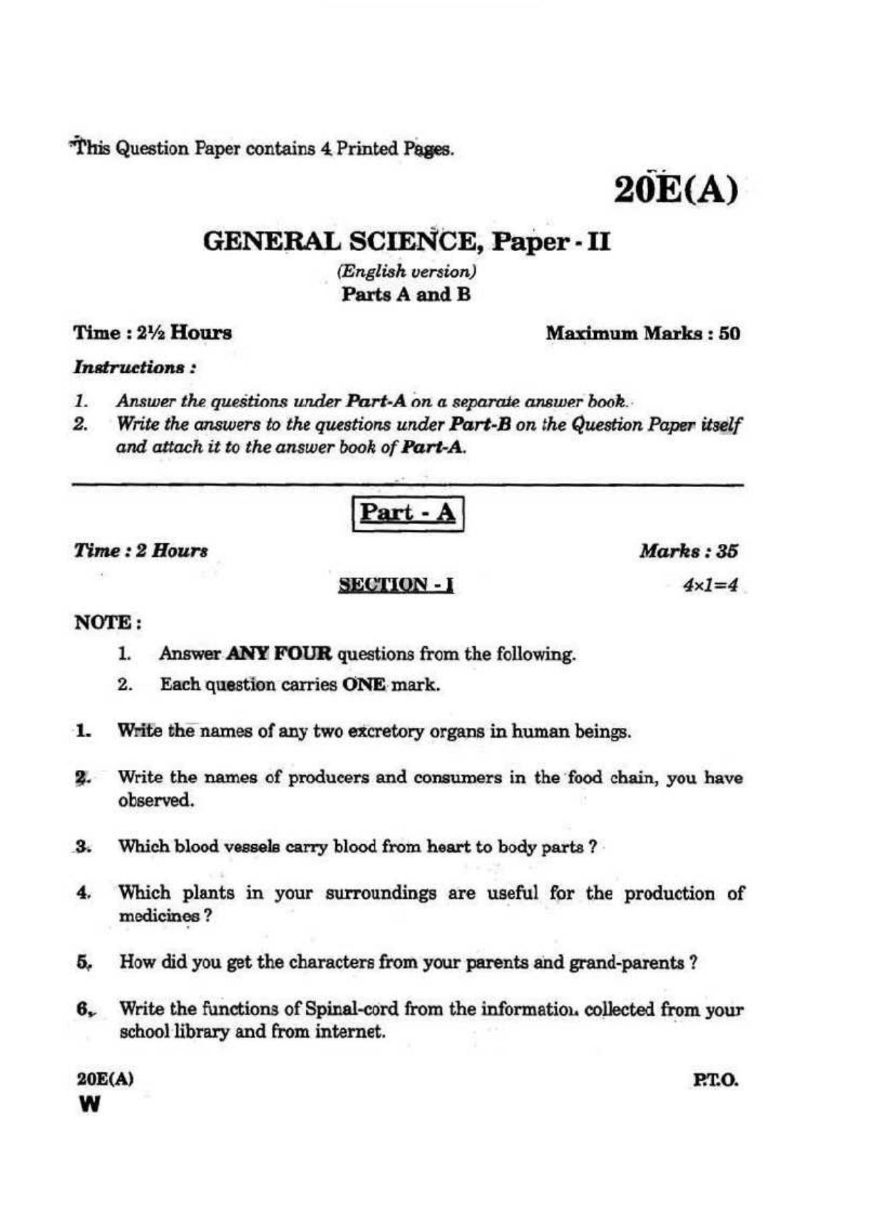 AP Class 10 Science (Paper II) 2016 Question Paper - Page 1