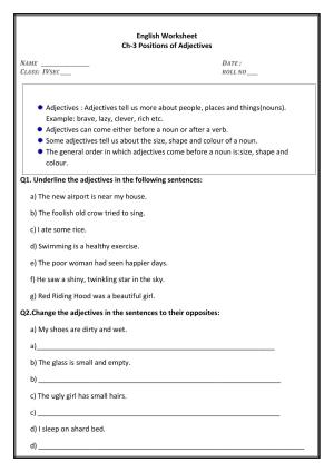 Worksheet for Class 4 English Assignment 32