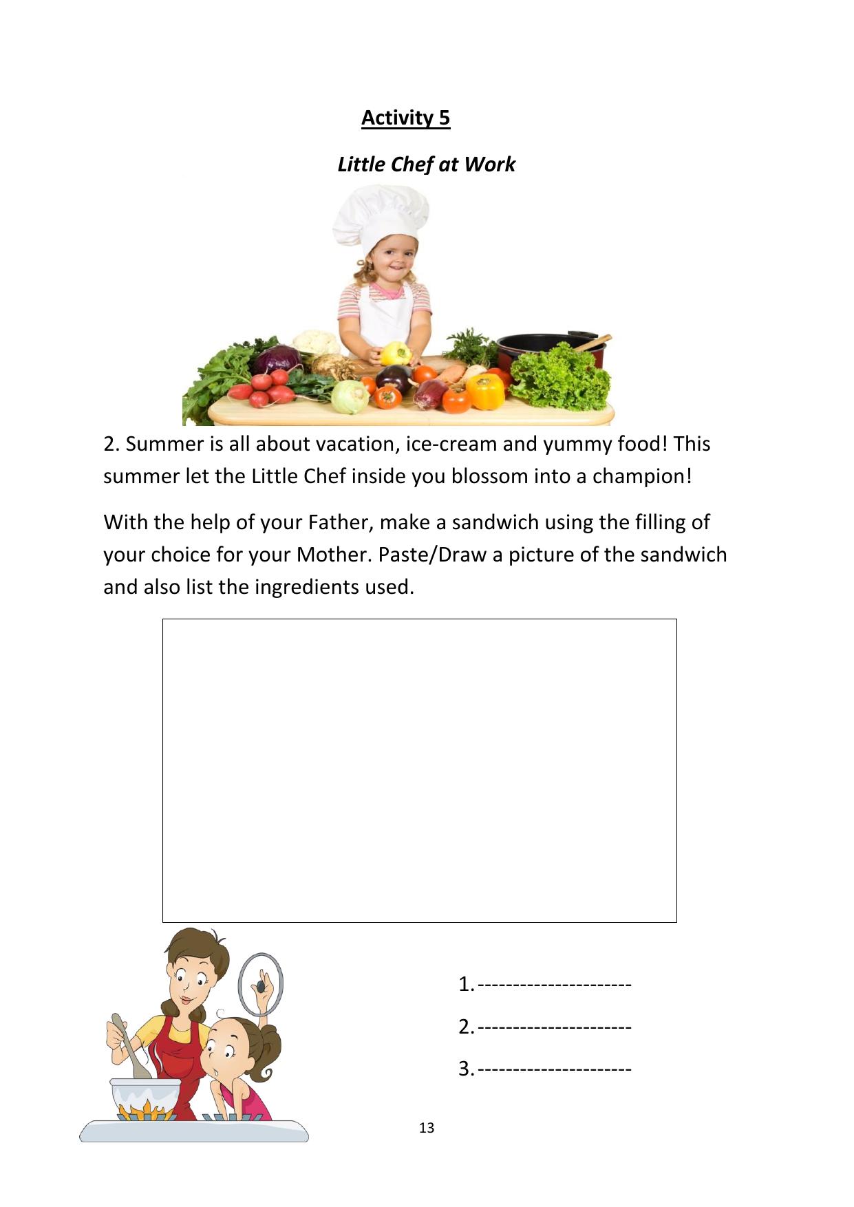 Worksheet for Class 1 EVS Assignment 17 Little Chef at Work - Page 1