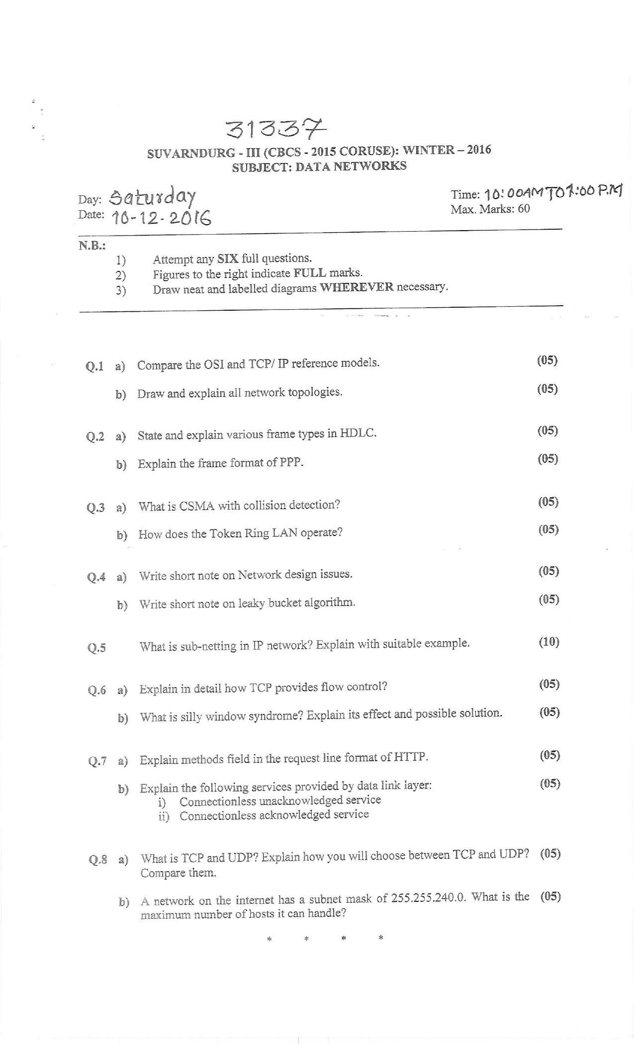 Bharati Vidyapeeth B.SC. IT 2015 COURSE (SEM – III) Question Paper - Page 2