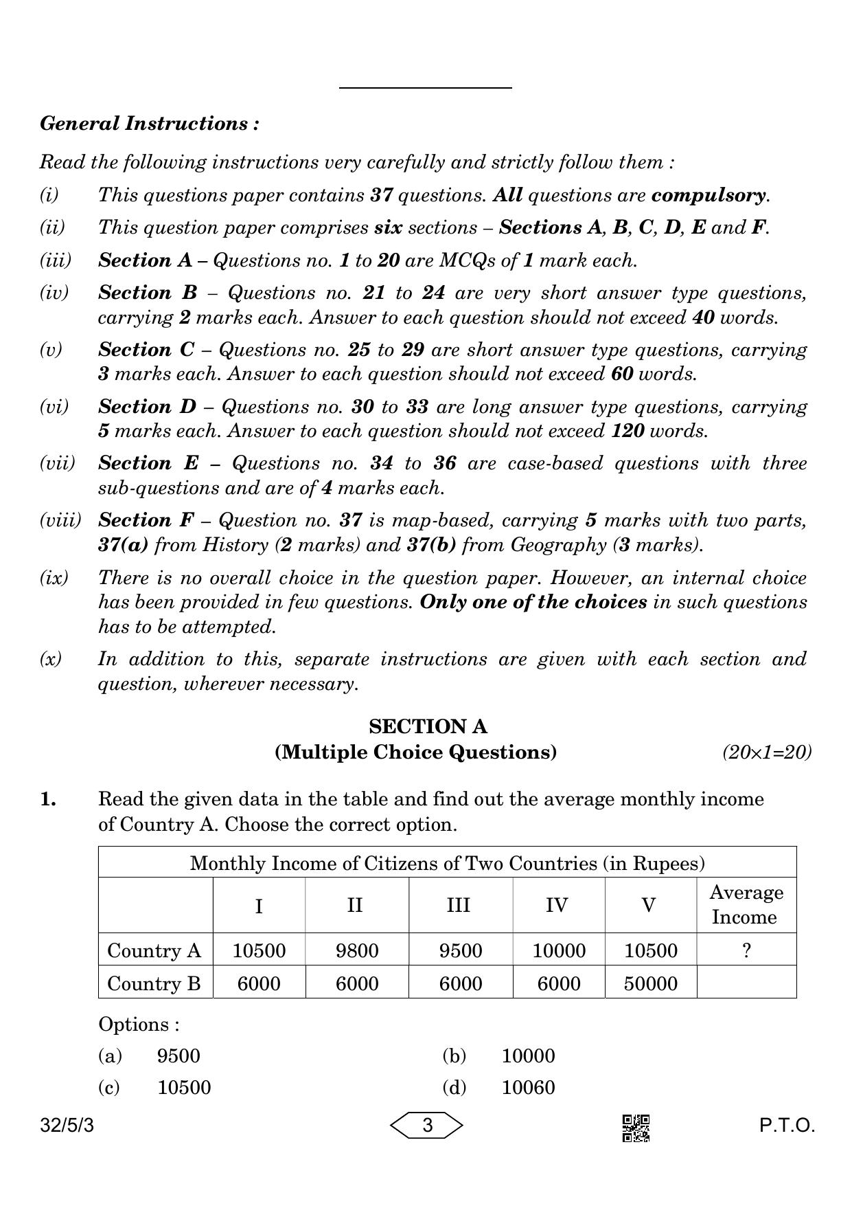 CBSE Class 10 32-5-3 Social Science 2023 Question Paper - Page 3