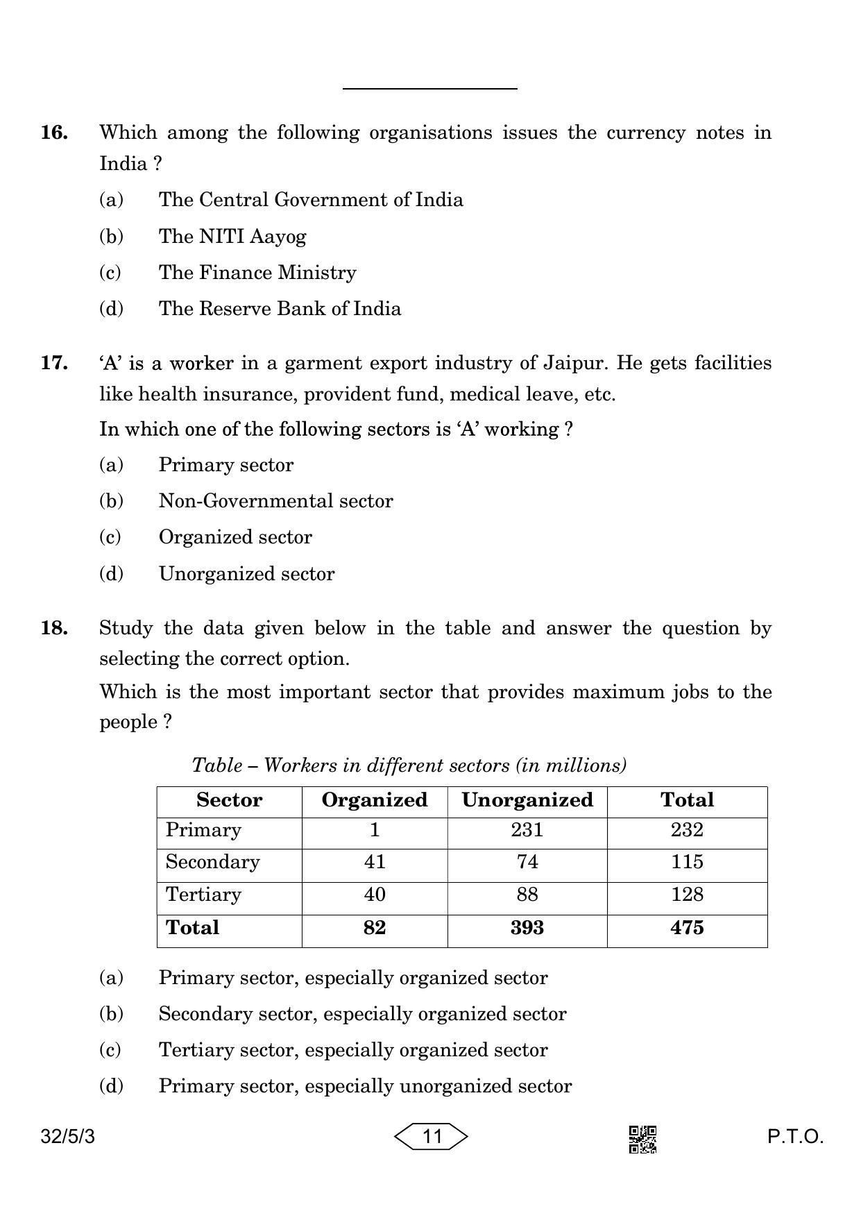 CBSE Class 10 32-5-3 Social Science 2023 Question Paper - Page 11