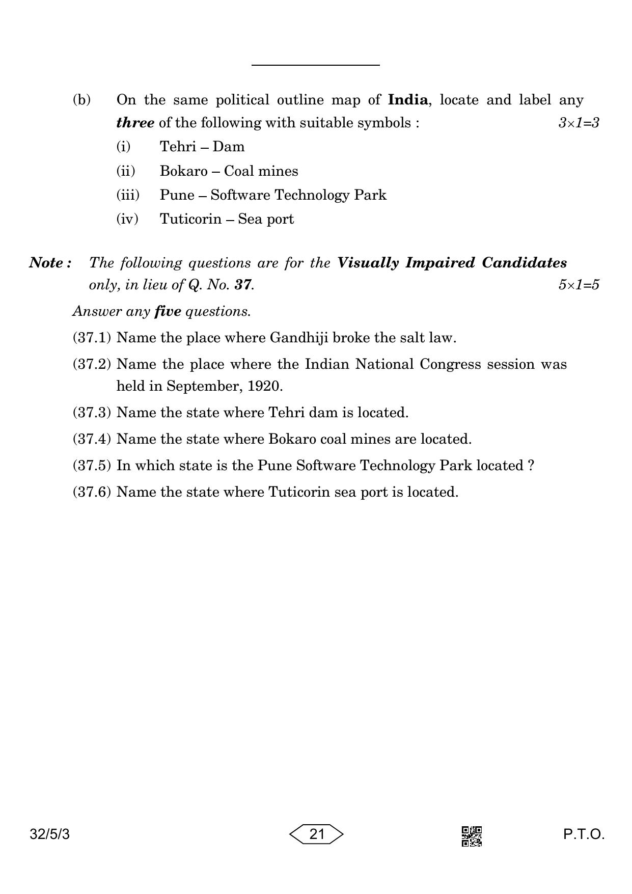 CBSE Class 10 32-5-3 Social Science 2023 Question Paper - Page 21