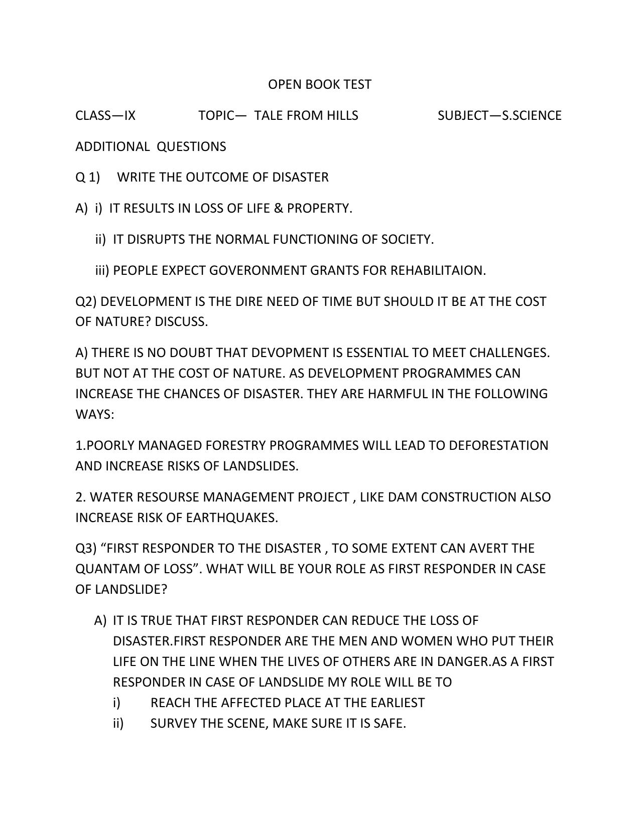 CBSE Worksheets for Class 9 Social Science Tale from Hills Assignment - Page 1