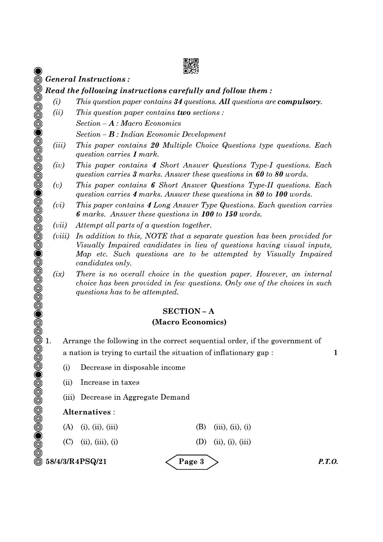 CBSE Class 12 58-4-3 Economics 2024 Question Paper - Page 3