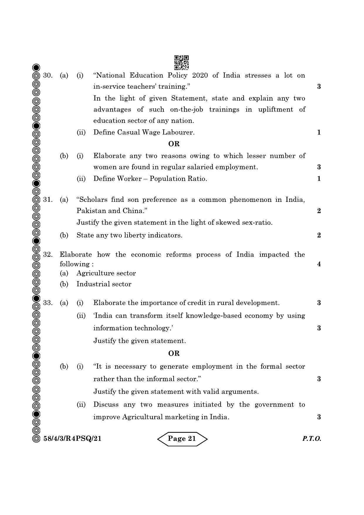 CBSE Class 12 58-4-3 Economics 2024 Question Paper - Page 21