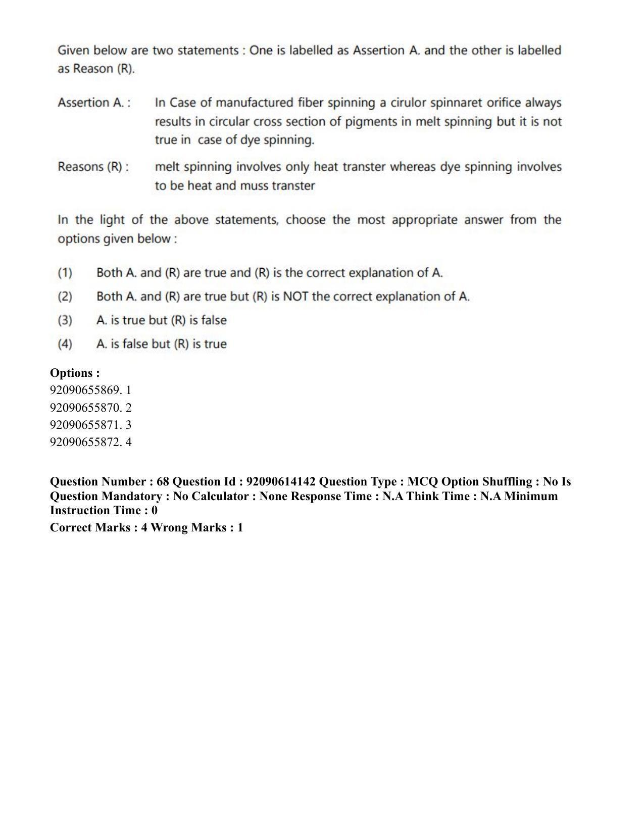 CUET PG 2023: MTQP12 – Textile Engineering(Eng)-Shift 2 (12-06-2023) Question Paper - Page 63