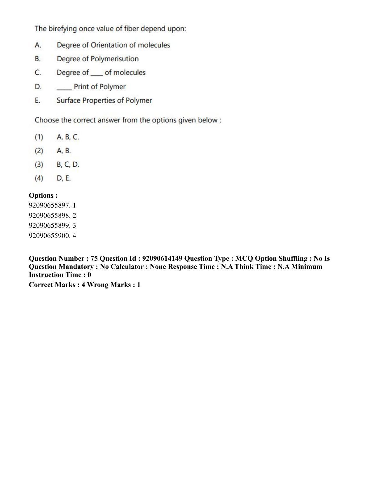 CUET PG 2023: MTQP12 – Textile Engineering(Eng)-Shift 2 (12-06-2023) Question Paper - Page 75