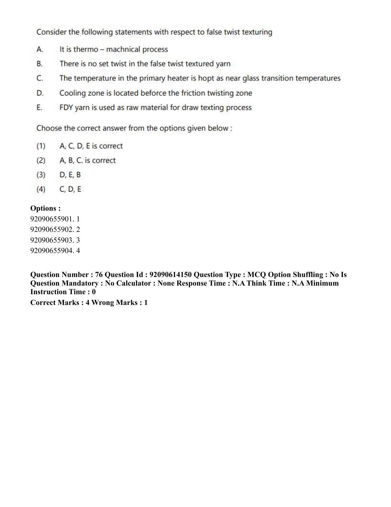 CUET PG 2023: MTQP12 – Textile Engineering(Eng)-Shift 2 (12-06-2023) Question Paper - Page 77