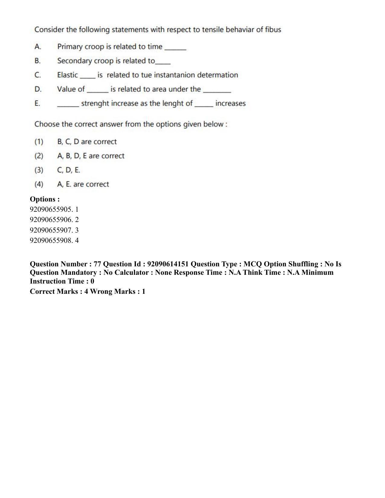 CUET PG 2023: MTQP12 – Textile Engineering(Eng)-Shift 2 (12-06-2023) Question Paper - Page 79