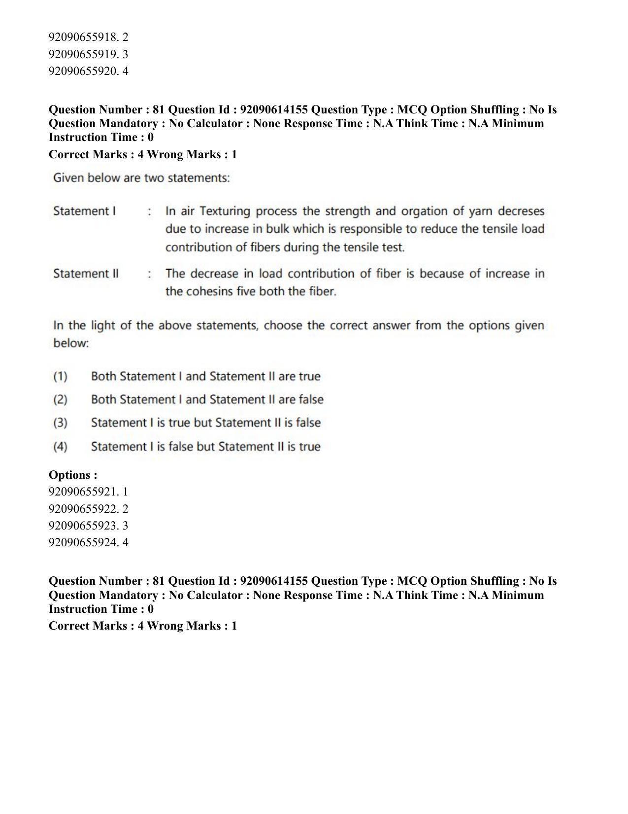 CUET PG 2023: MTQP12 – Textile Engineering(Eng)-Shift 2 (12-06-2023) Question Paper - Page 85