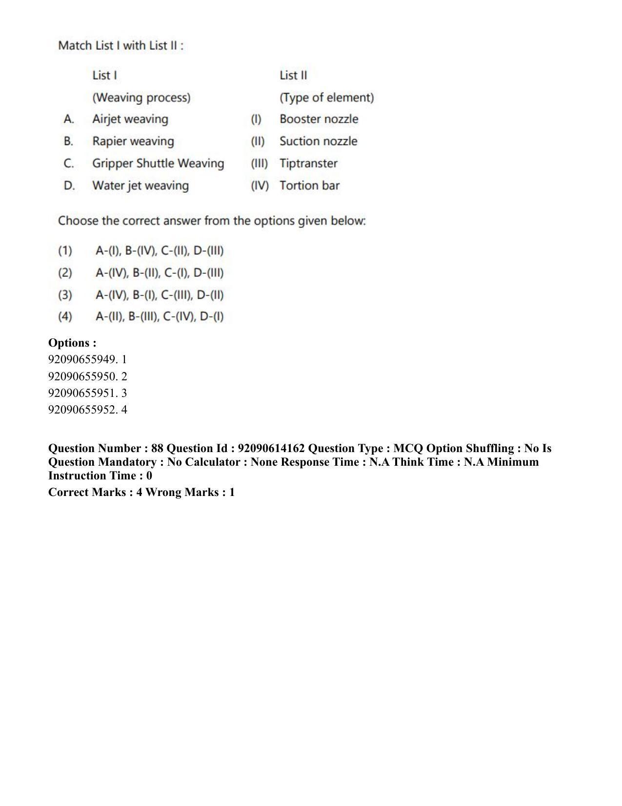 CUET PG 2023: MTQP12 – Textile Engineering(Eng)-Shift 2 (12-06-2023) Question Paper - Page 95