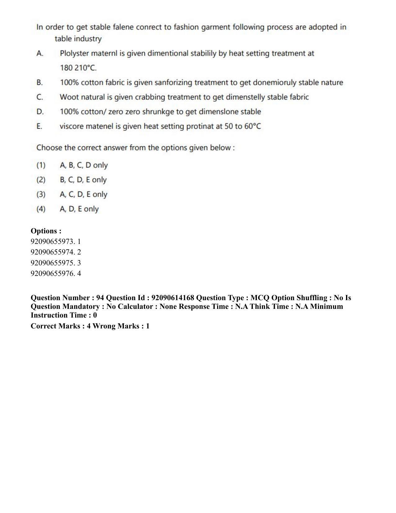 CUET PG 2023: MTQP12 – Textile Engineering(Eng)-Shift 2 (12-06-2023) Question Paper - Page 105