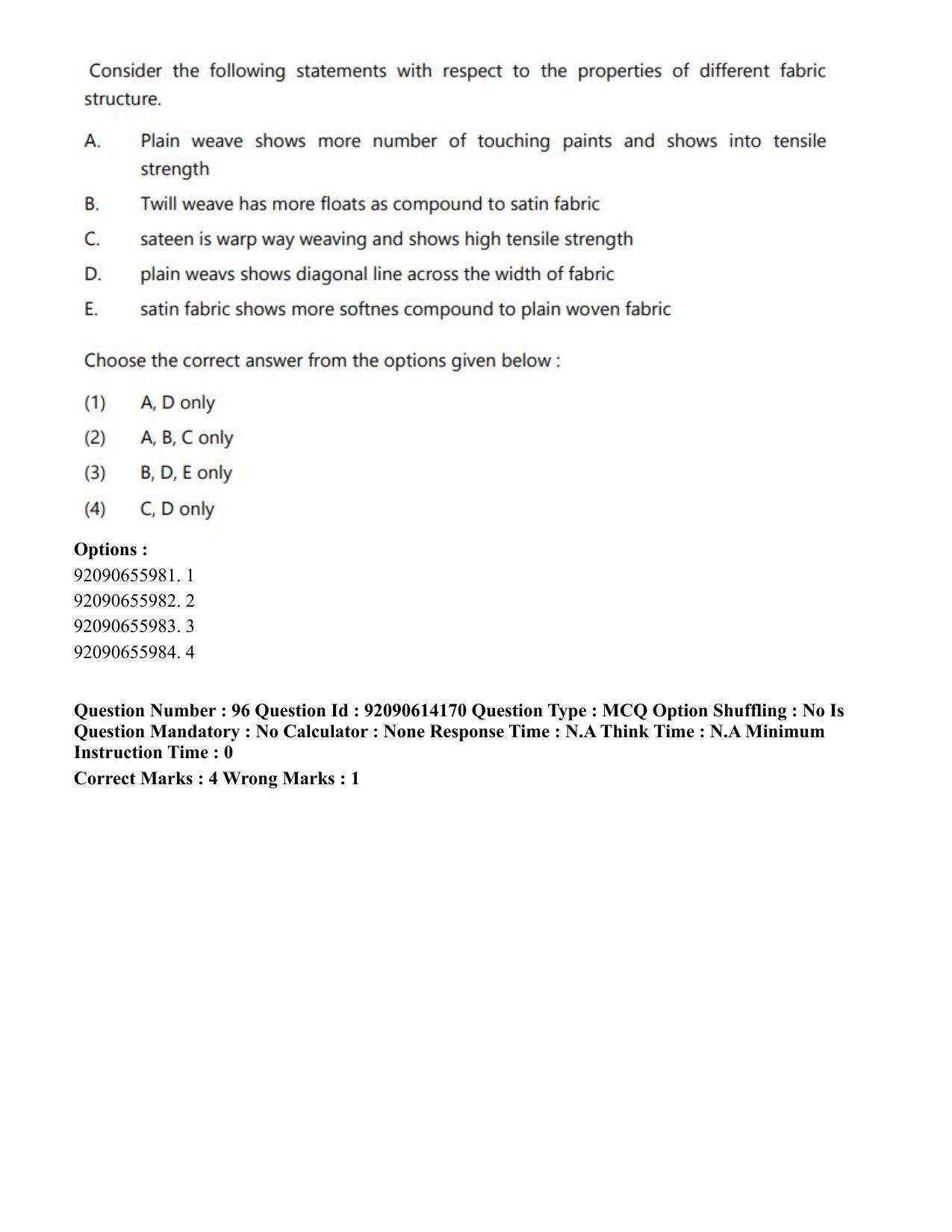 CUET PG 2023: MTQP12 – Textile Engineering(Eng)-Shift 2 (12-06-2023) Question Paper - Page 109