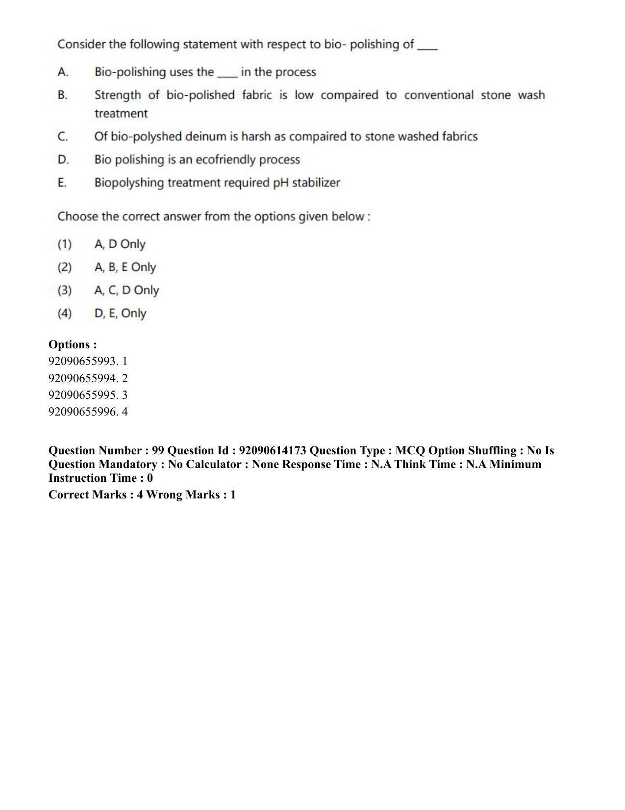 CUET PG 2023: MTQP12 – Textile Engineering(Eng)-Shift 2 (12-06-2023) Question Paper - Page 115