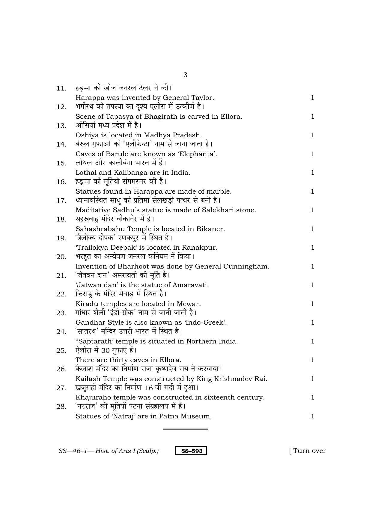 Class 12 2011 History Of Art – I ( Sculpture ) RBSE Question Paper - Page 3