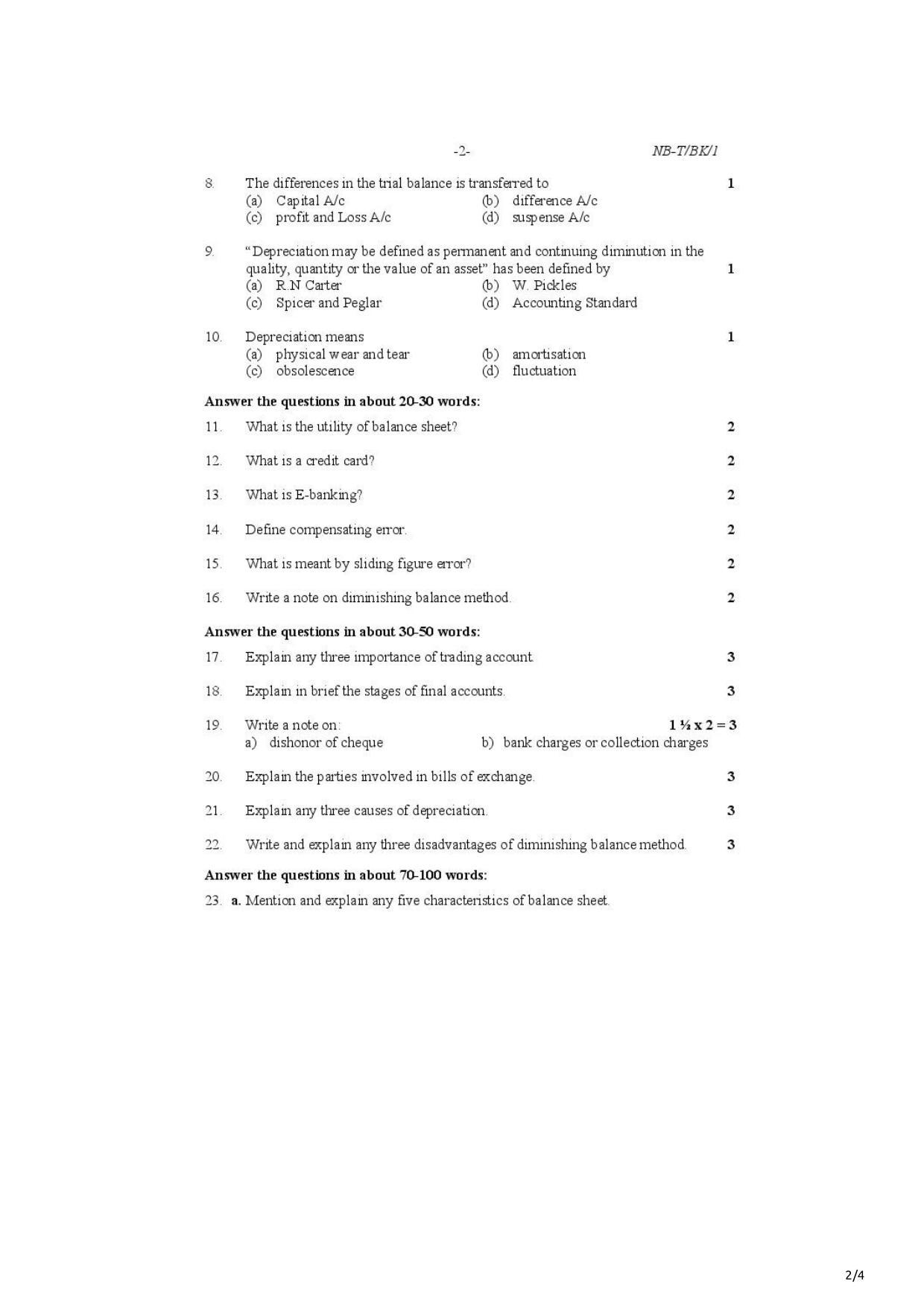 Nagaland Board Class 10 Accountacy 2021 Question Paper - Page 2