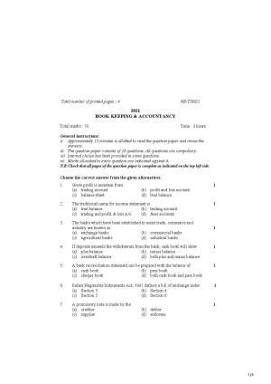 Nagaland Board Class 10 Accountacy 2021 Question Paper
