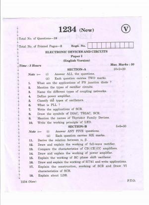 AP Inter 2nd Year Vocational Question Paper March - 2020 - Electronic Devices Circuits-I