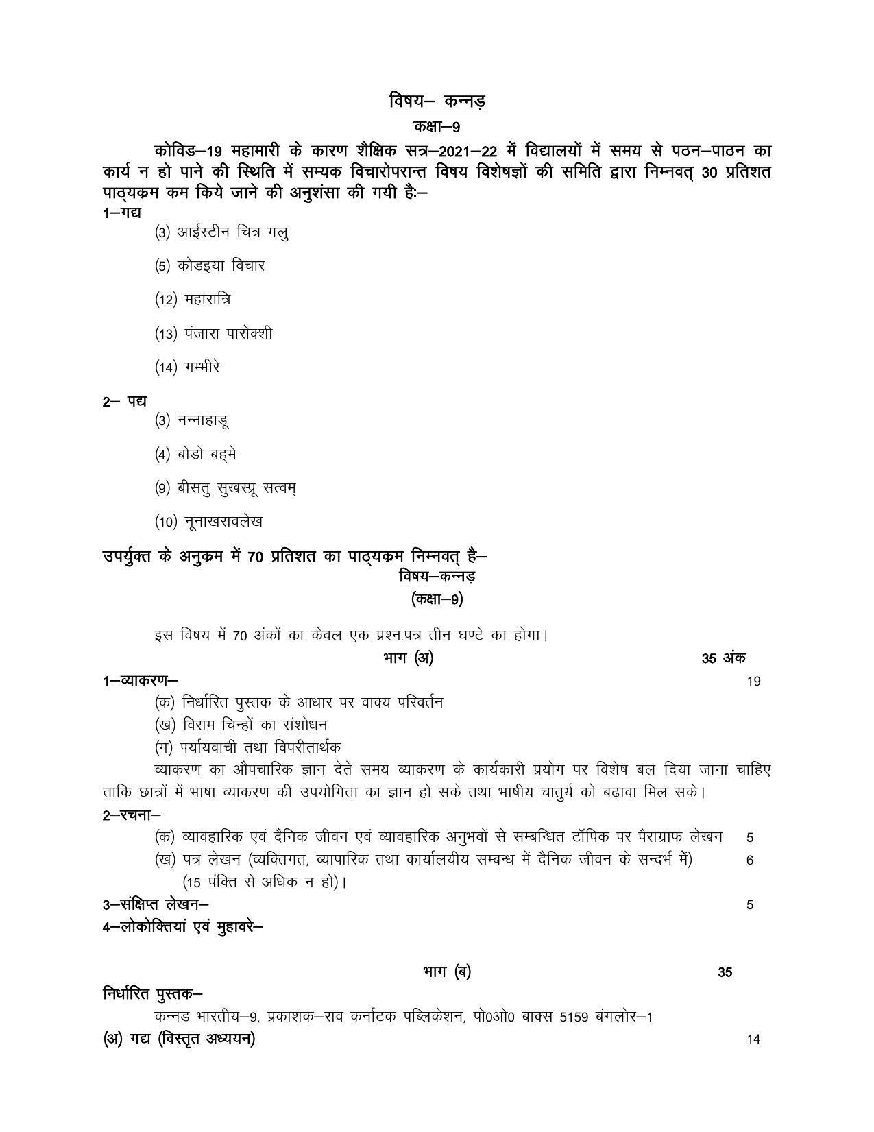 UP Board 9th Syllabus Kannada - Page 1