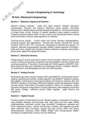 AMU Entrance Exam: M. Tech. Electronics Engg. Syllabus