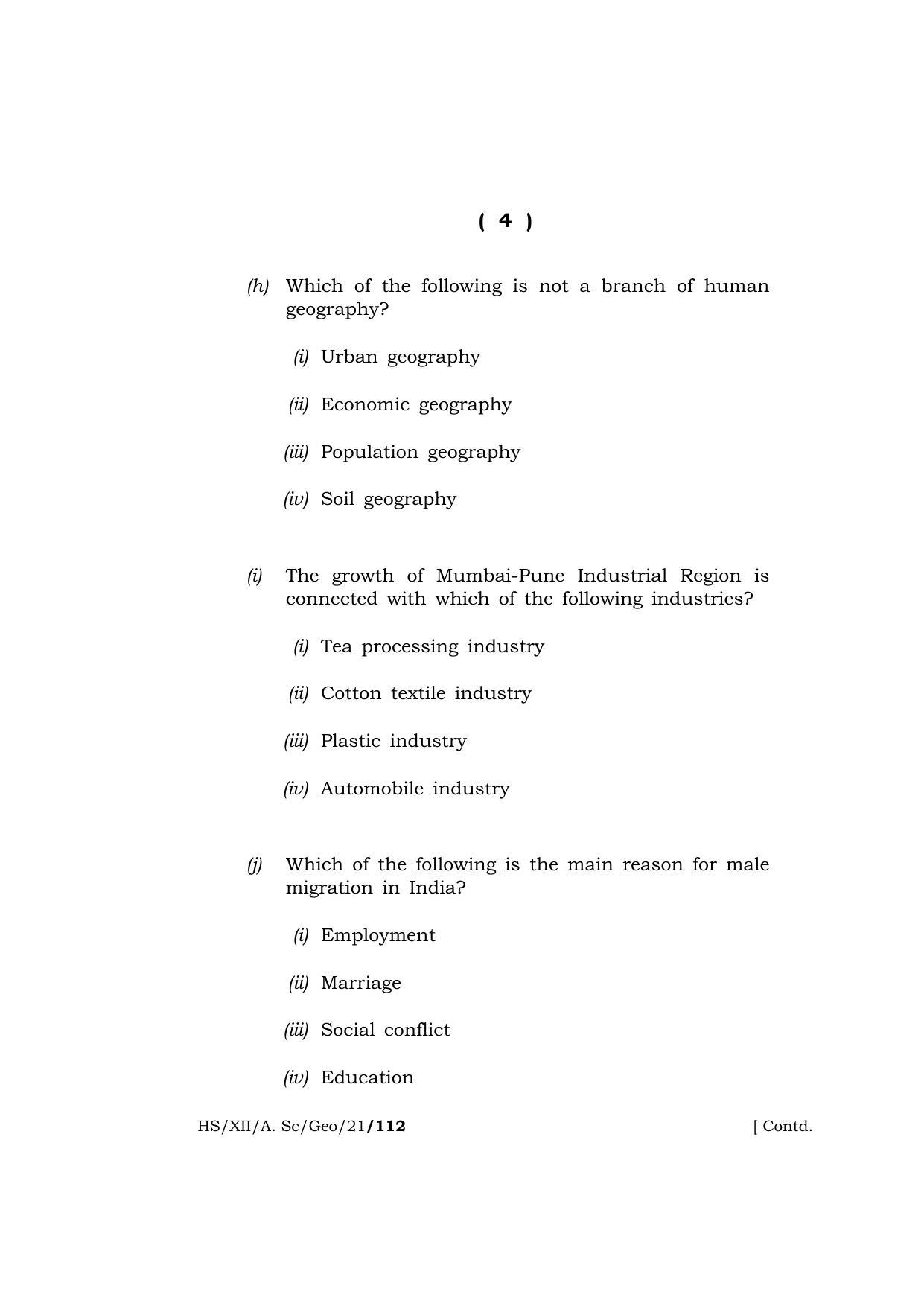 Meghalaya Board (MBOSE) Class 12 GEOGRAPHY  (HS-XII-A. Sc-Geo-21) 2021 Question Paper - Page 4