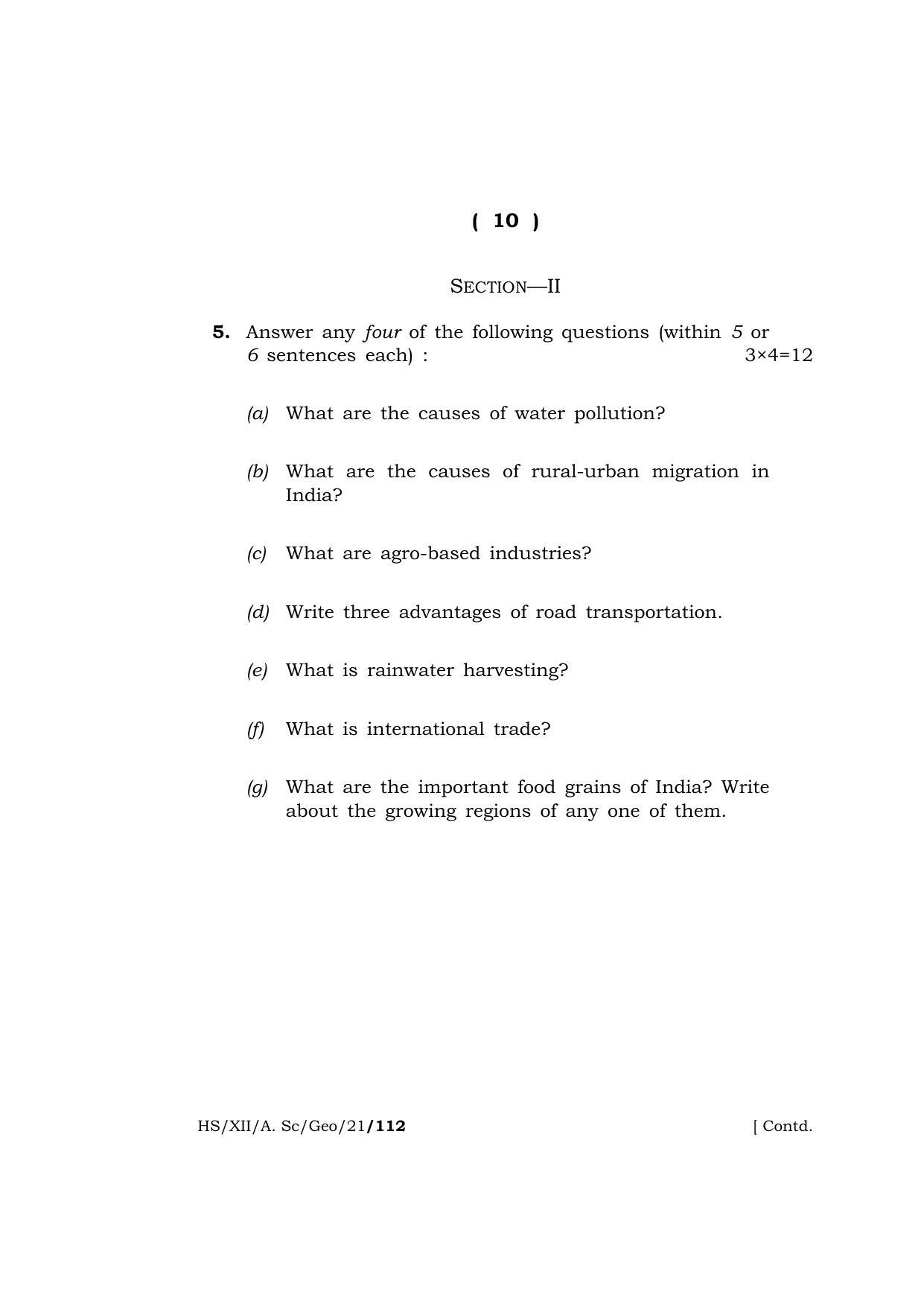 Meghalaya Board (MBOSE) Class 12 GEOGRAPHY  (HS-XII-A. Sc-Geo-21) 2021 Question Paper - Page 10