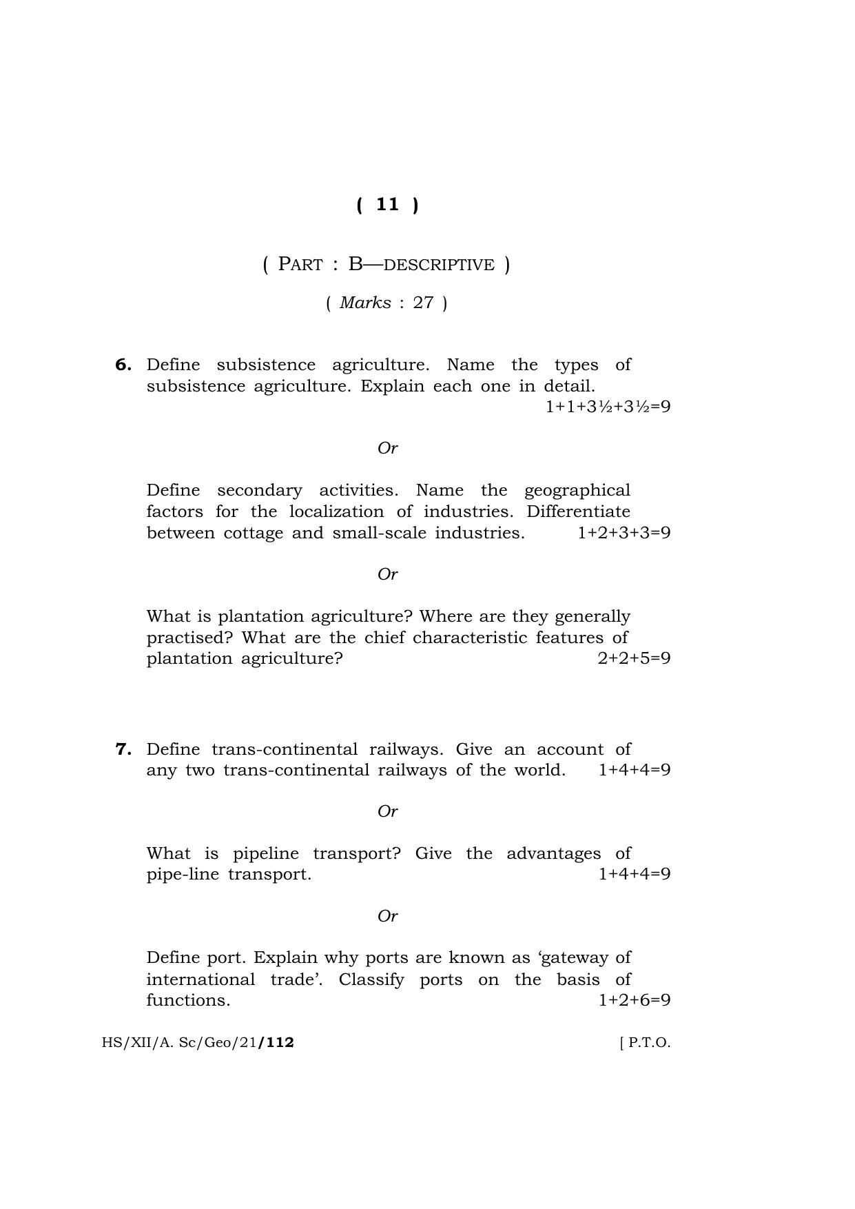 Meghalaya Board (MBOSE) Class 12 GEOGRAPHY  (HS-XII-A. Sc-Geo-21) 2021 Question Paper - Page 11