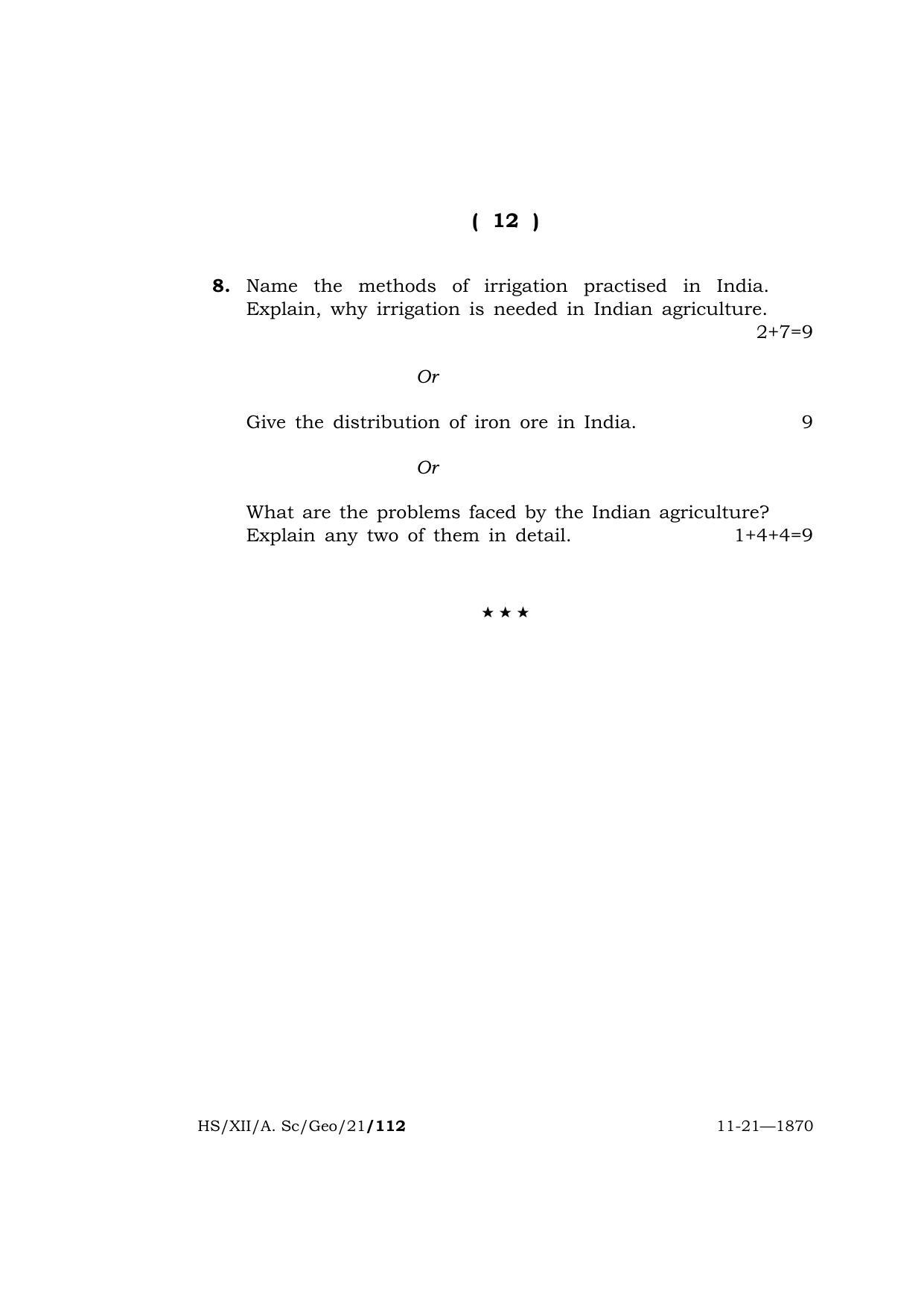 Meghalaya Board (MBOSE) Class 12 GEOGRAPHY  (HS-XII-A. Sc-Geo-21) 2021 Question Paper - Page 12