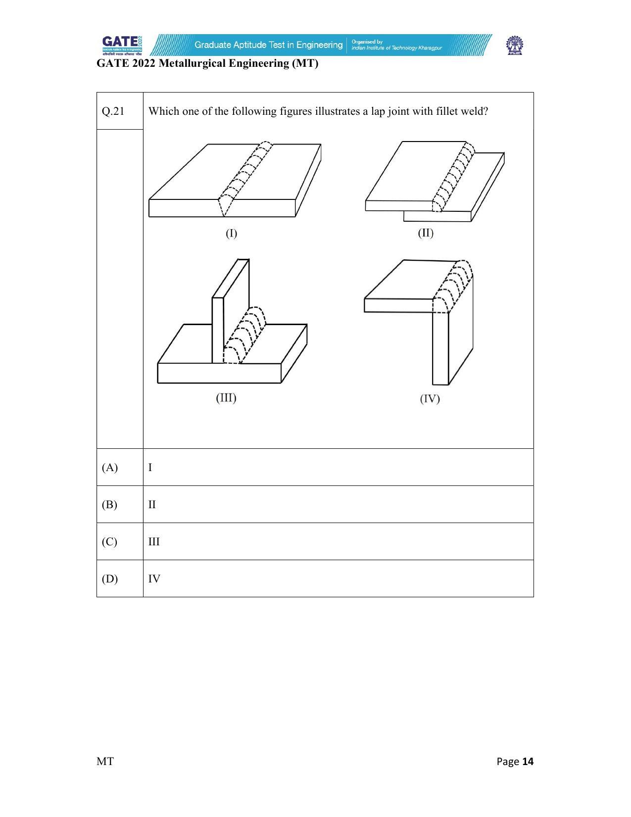GATE 2022 Metallurgical Engineering (MT) Question Paper - Page 14