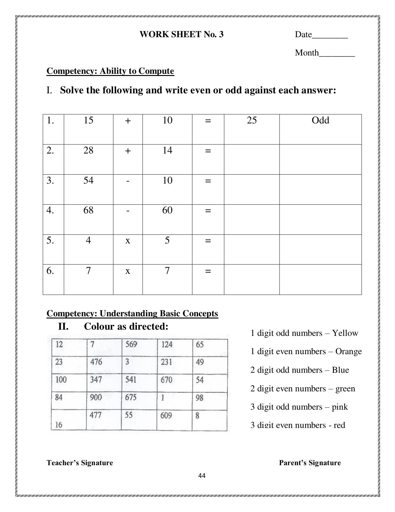 Worksheet for Class 3 Mathematics Assignment 66 - Page 1