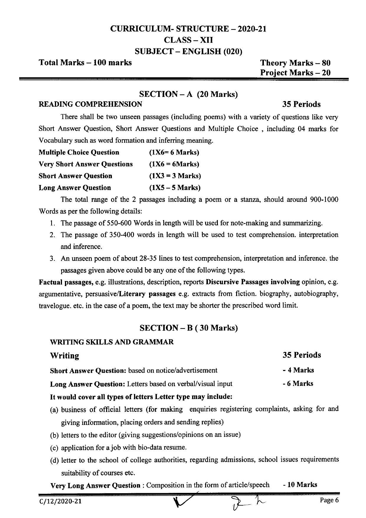 CGBSE Class 12th Syllabus 2021-2022 - English - Page 2