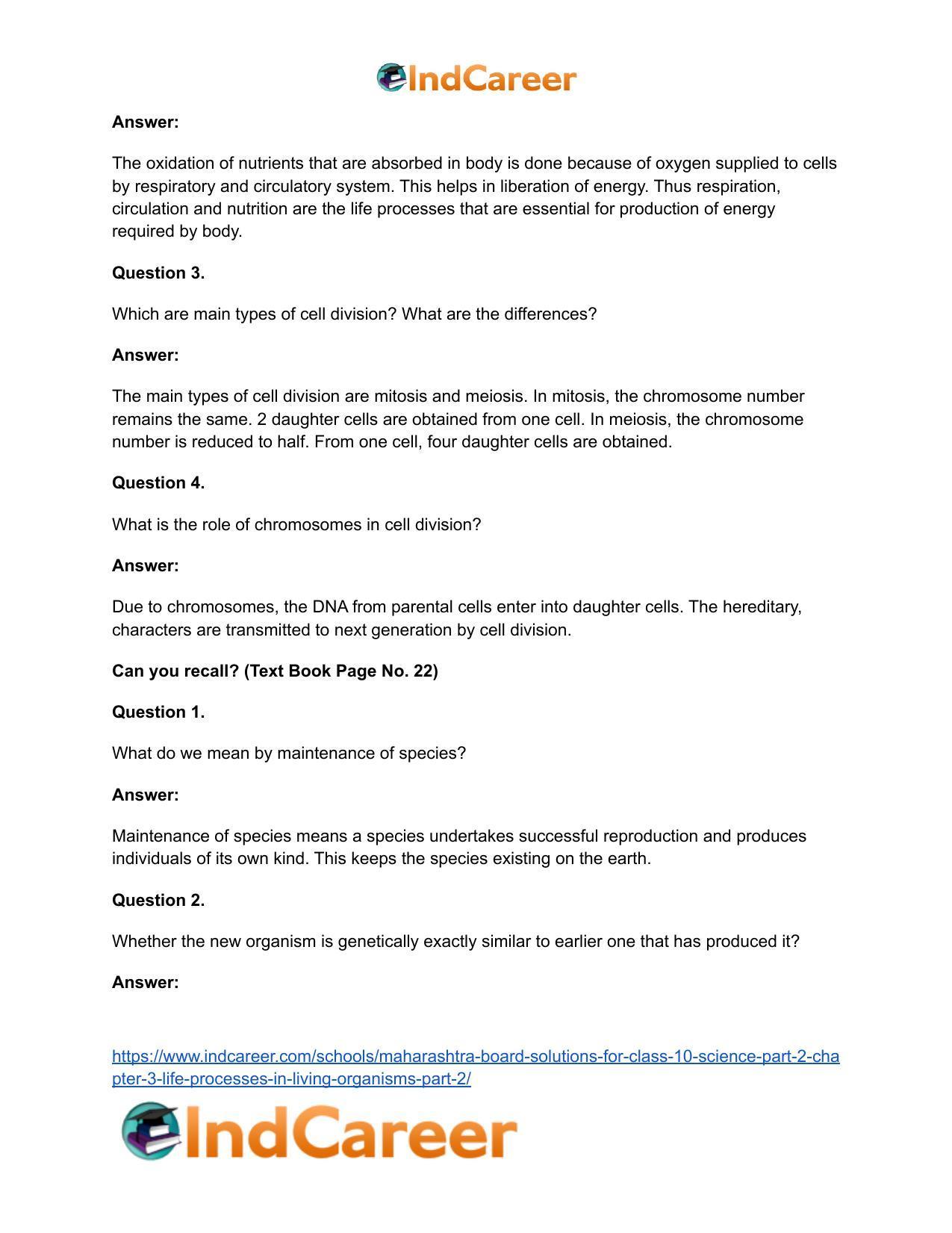 Maharashtra Board Solutions for Class 10- Science (Part 2): Chapter 3- Life Processes in Living Organisms Part – 2 - Page 20
