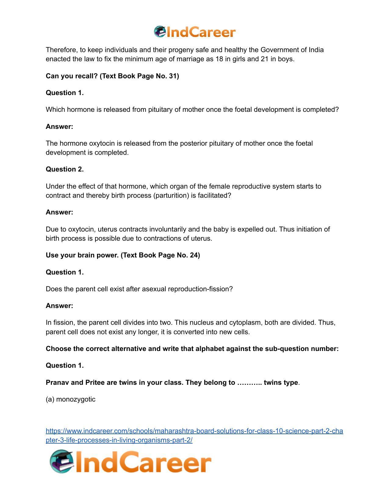 Maharashtra Board Solutions for Class 10- Science (Part 2): Chapter 3- Life Processes in Living Organisms Part – 2 - Page 23