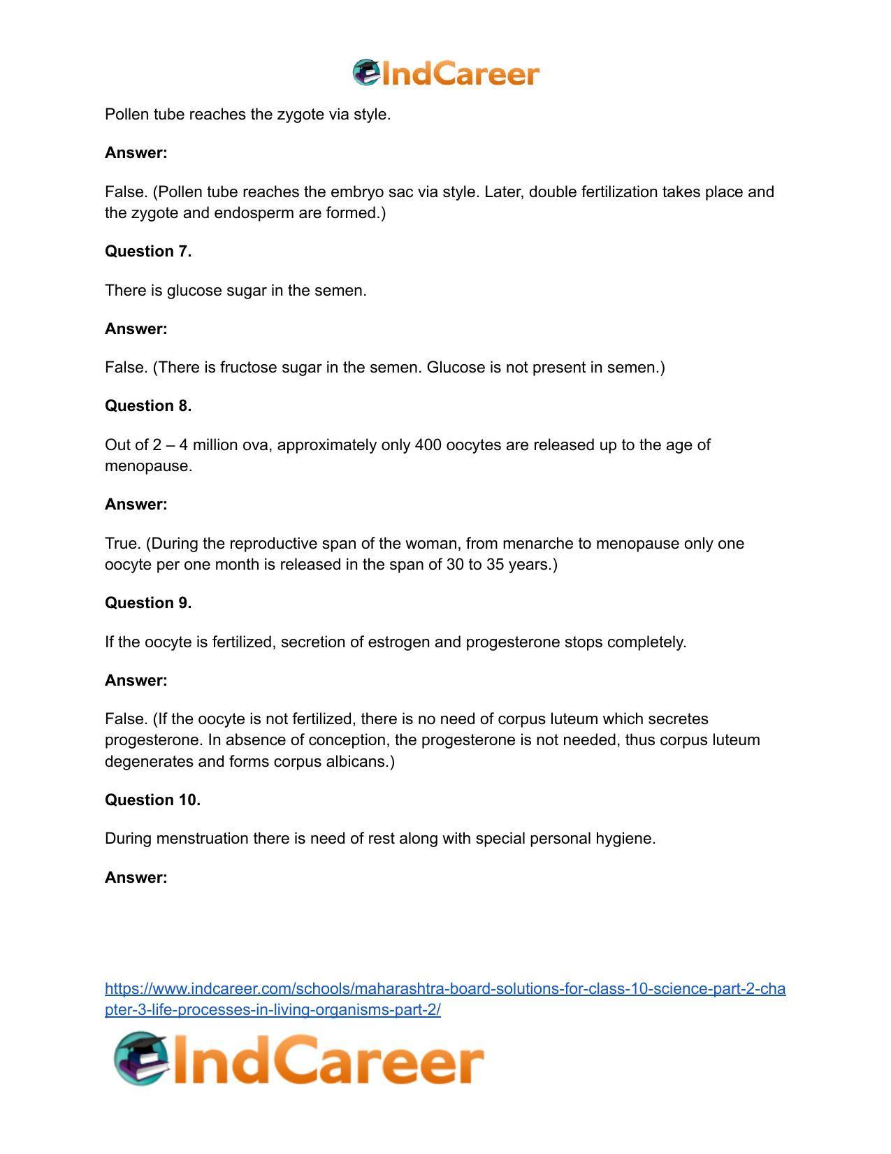 Maharashtra Board Solutions for Class 10- Science (Part 2): Chapter 3- Life Processes in Living Organisms Part – 2 - Page 29