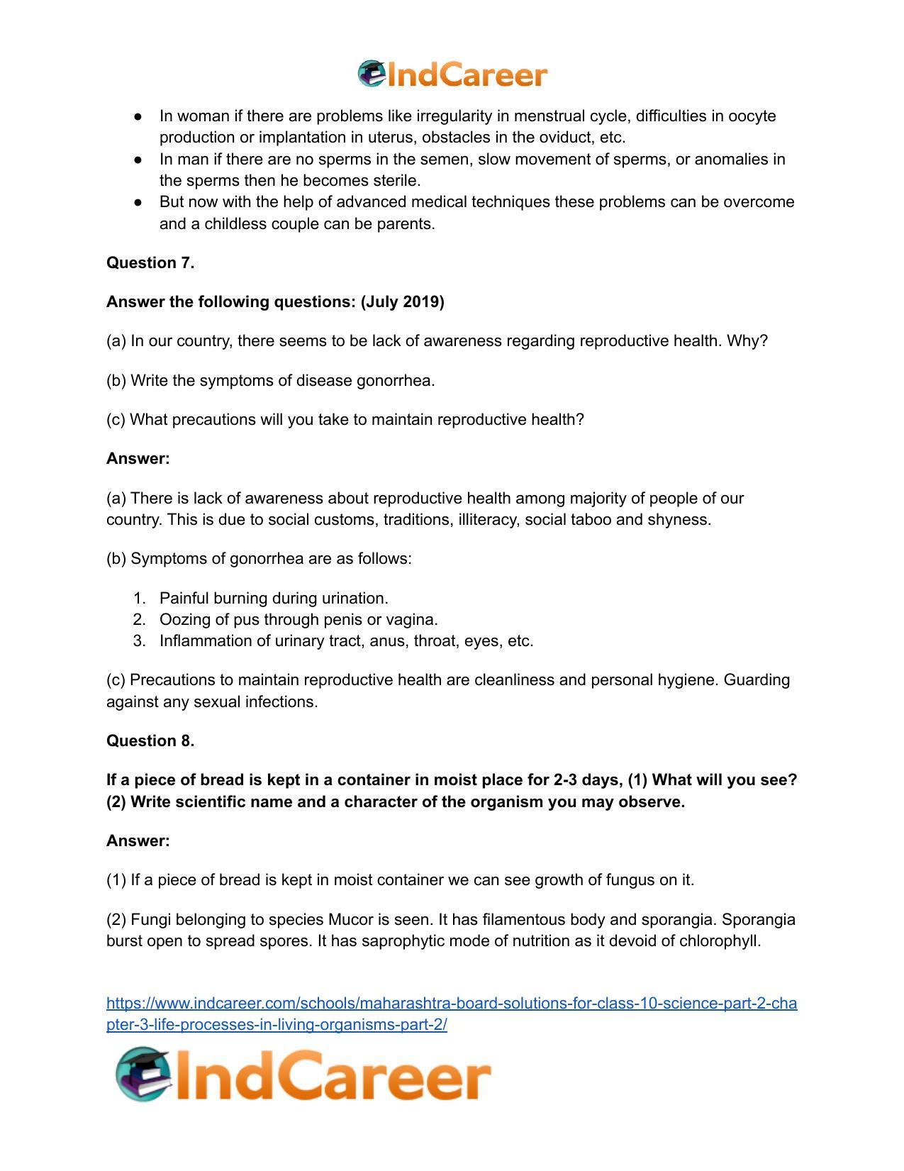 Maharashtra Board Solutions for Class 10- Science (Part 2): Chapter 3- Life Processes in Living Organisms Part – 2 - Page 50