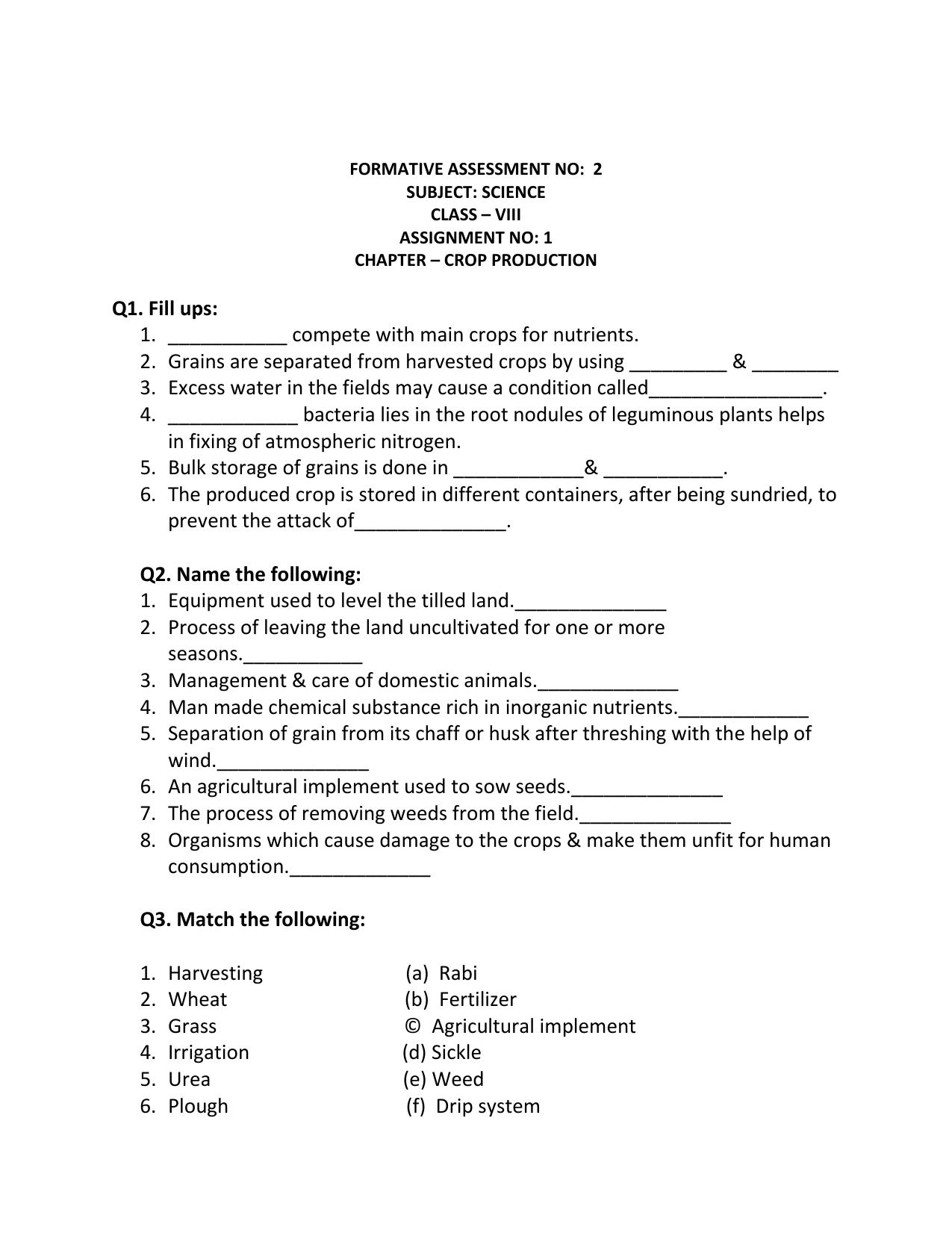 CBSE Worksheets for Class 8 Science Assignment 4 - Page 1