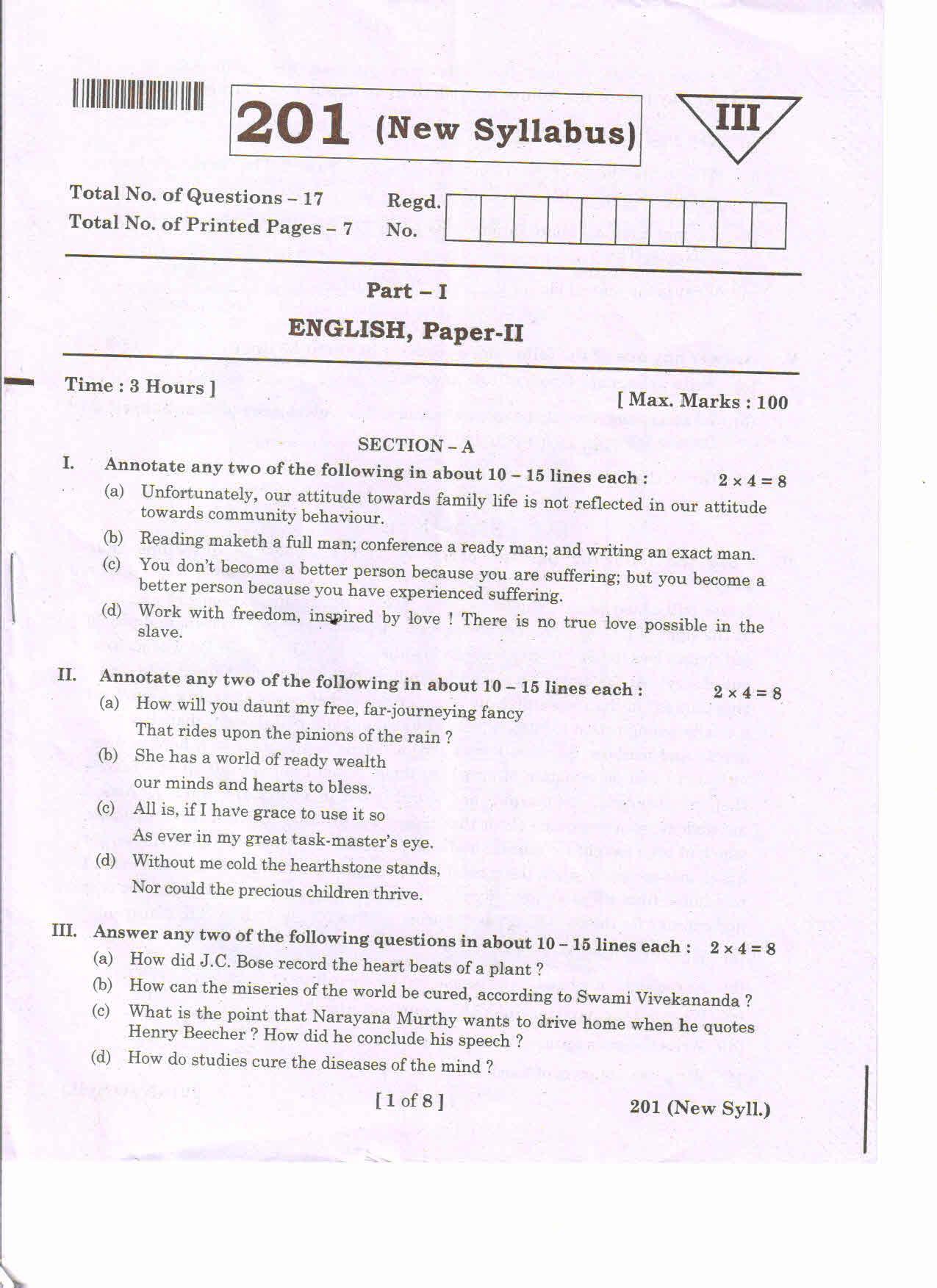 AP 2nd Year General Question Paper March - 2020 - ENGLISH-II (NEW) - Page 1