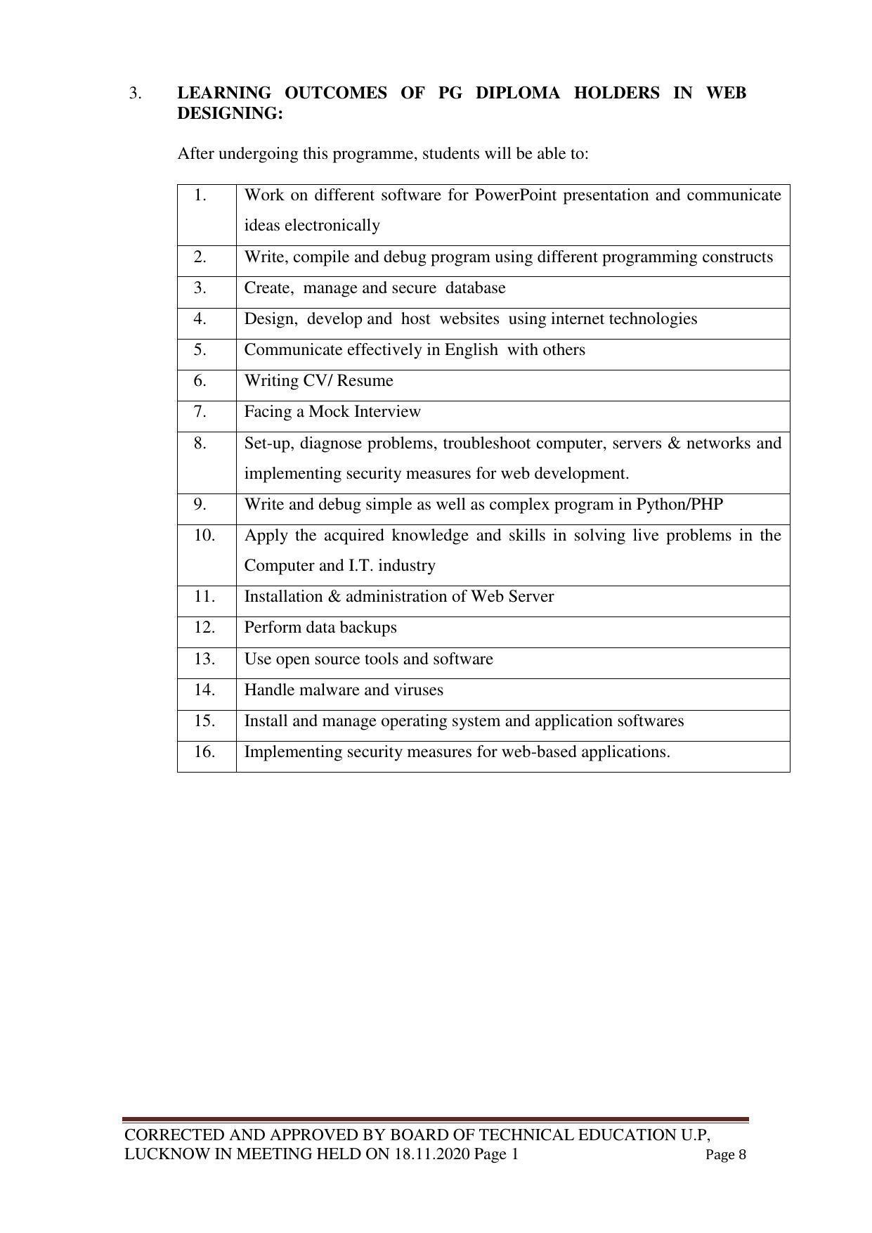 SYLLABUS FOR FIRST SEMESTER SESSION (2020-2021) - TWO SEMESTER POST GRADUATE DIPLOMA COURSE IN WEB DESIGNING - Page 8