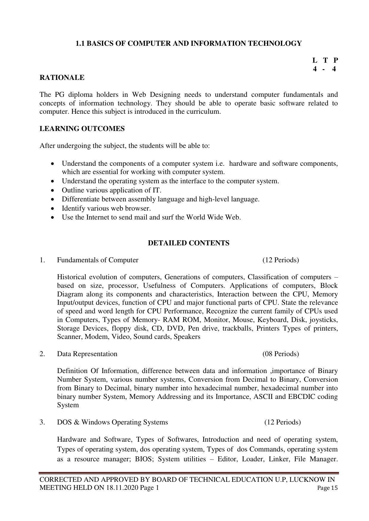 SYLLABUS FOR FIRST SEMESTER SESSION (2020-2021) - TWO SEMESTER POST GRADUATE DIPLOMA COURSE IN WEB DESIGNING - Page 15
