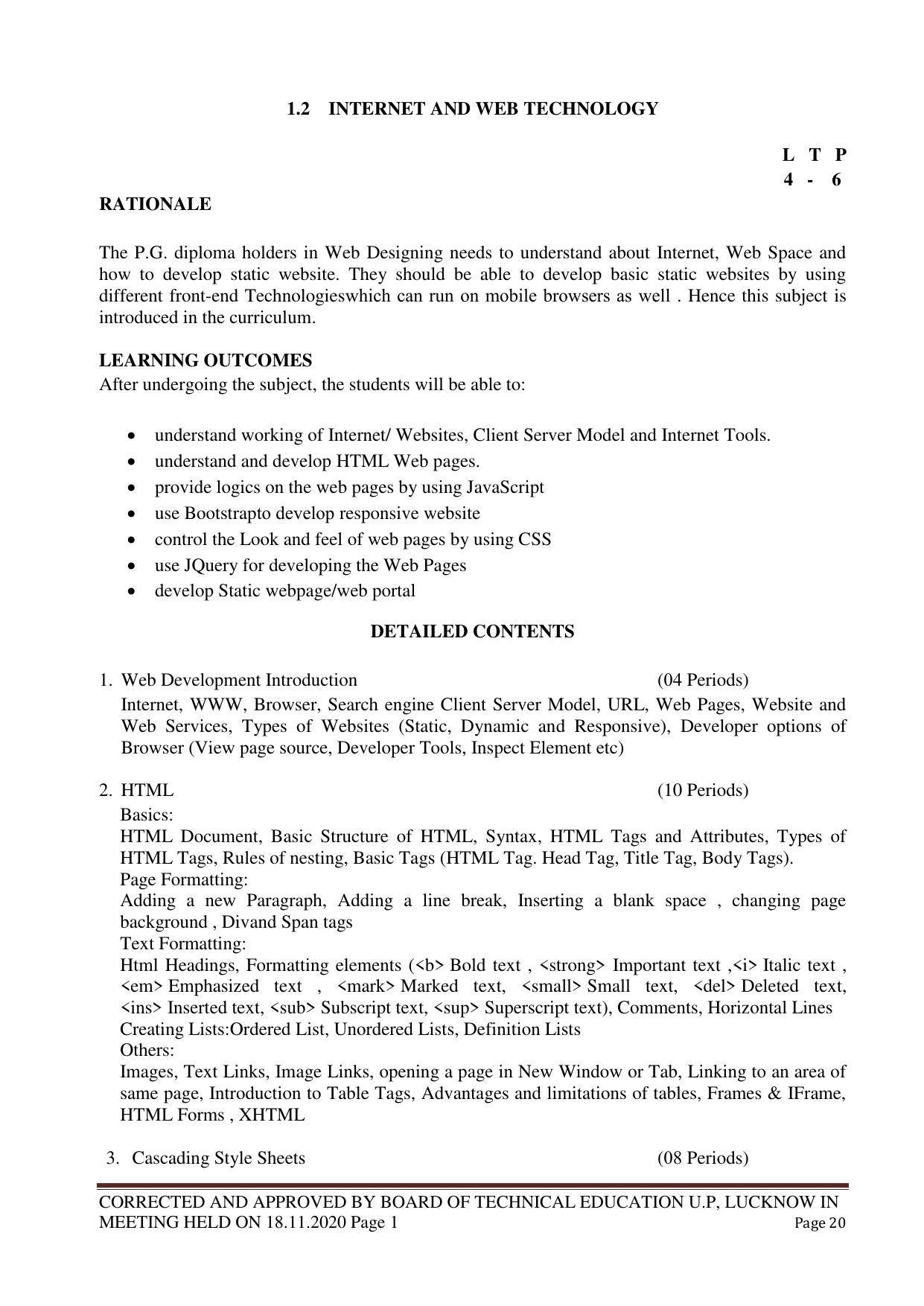 SYLLABUS FOR FIRST SEMESTER SESSION (2020-2021) - TWO SEMESTER POST GRADUATE DIPLOMA COURSE IN WEB DESIGNING - Page 20