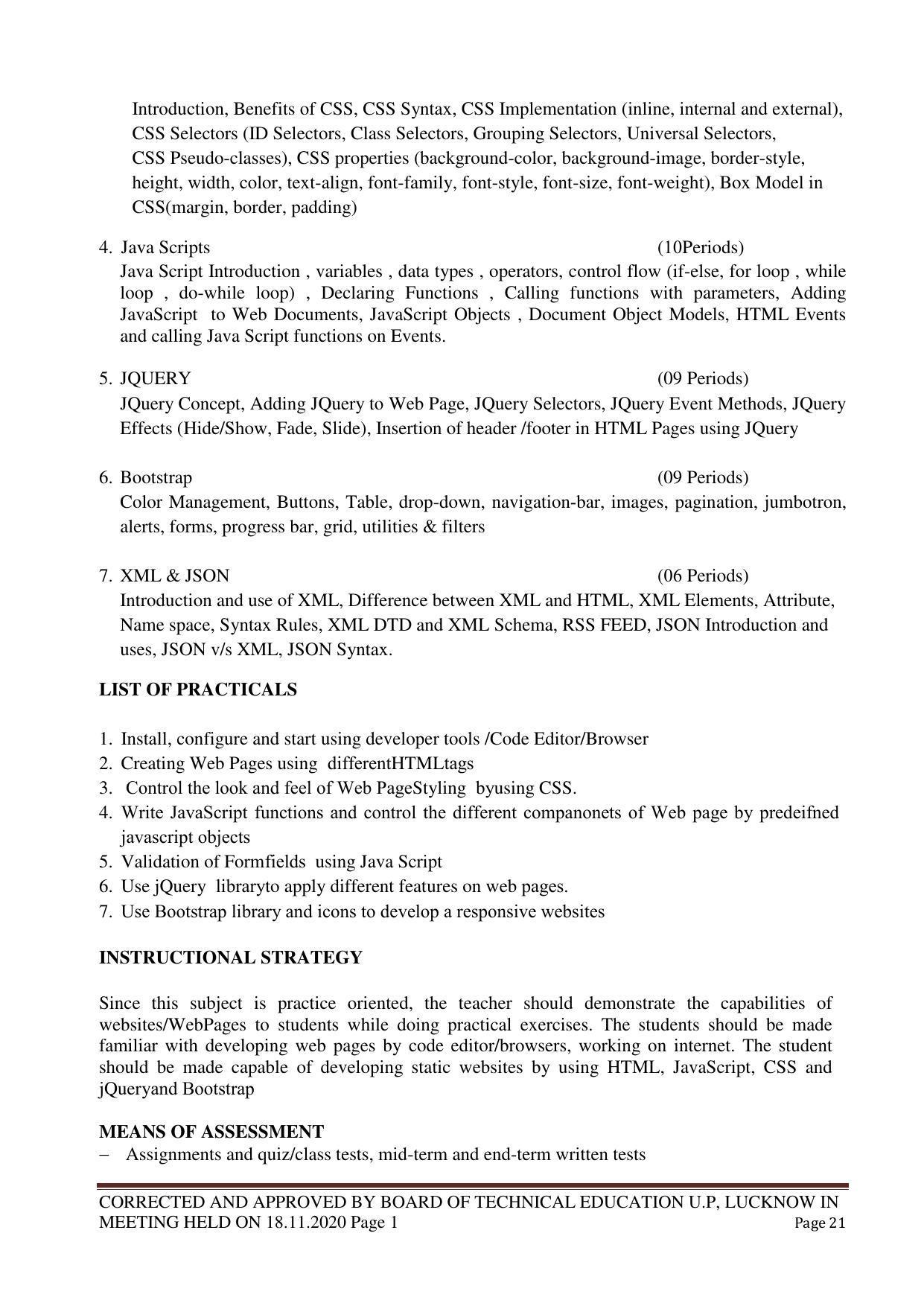 SYLLABUS FOR FIRST SEMESTER SESSION (2020-2021) - TWO SEMESTER POST GRADUATE DIPLOMA COURSE IN WEB DESIGNING - Page 21