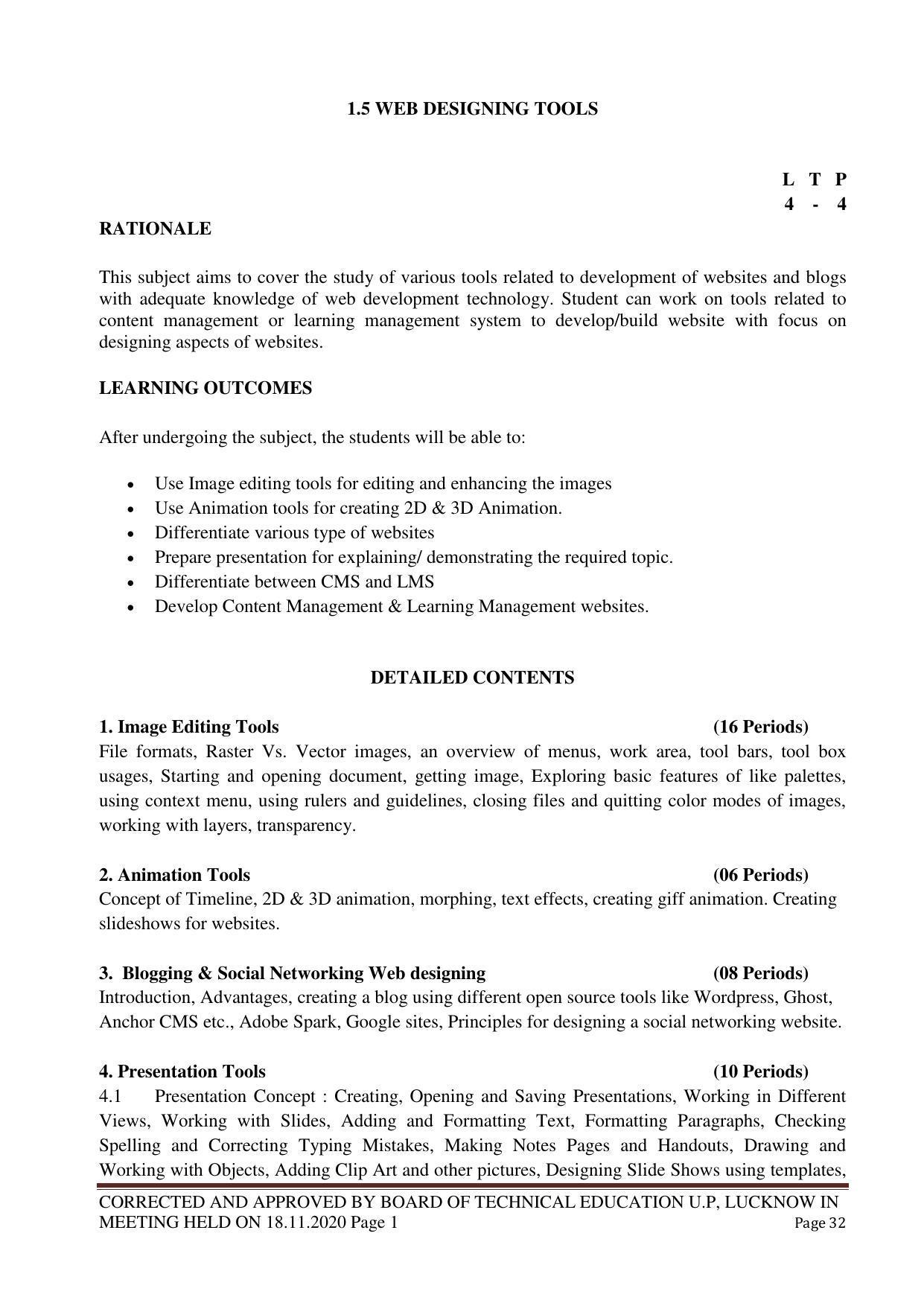 SYLLABUS FOR FIRST SEMESTER SESSION (2020-2021) - TWO SEMESTER POST GRADUATE DIPLOMA COURSE IN WEB DESIGNING - Page 32