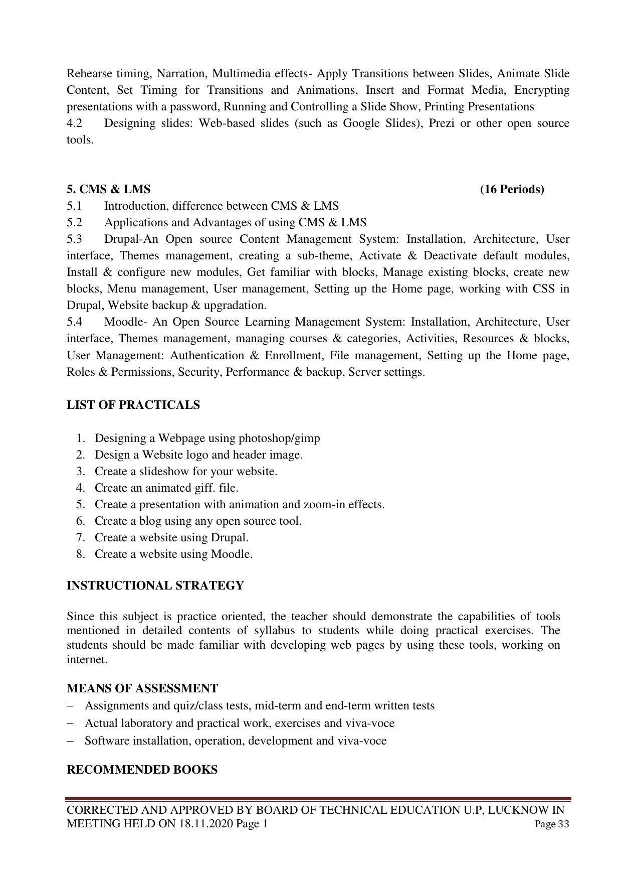 SYLLABUS FOR FIRST SEMESTER SESSION (2020-2021) - TWO SEMESTER POST GRADUATE DIPLOMA COURSE IN WEB DESIGNING - Page 33