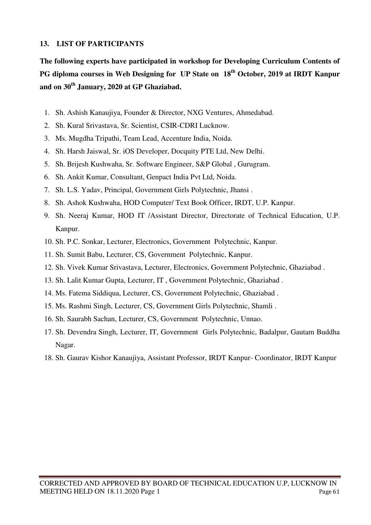 SYLLABUS FOR FIRST SEMESTER SESSION (2020-2021) - TWO SEMESTER POST GRADUATE DIPLOMA COURSE IN WEB DESIGNING - Page 61